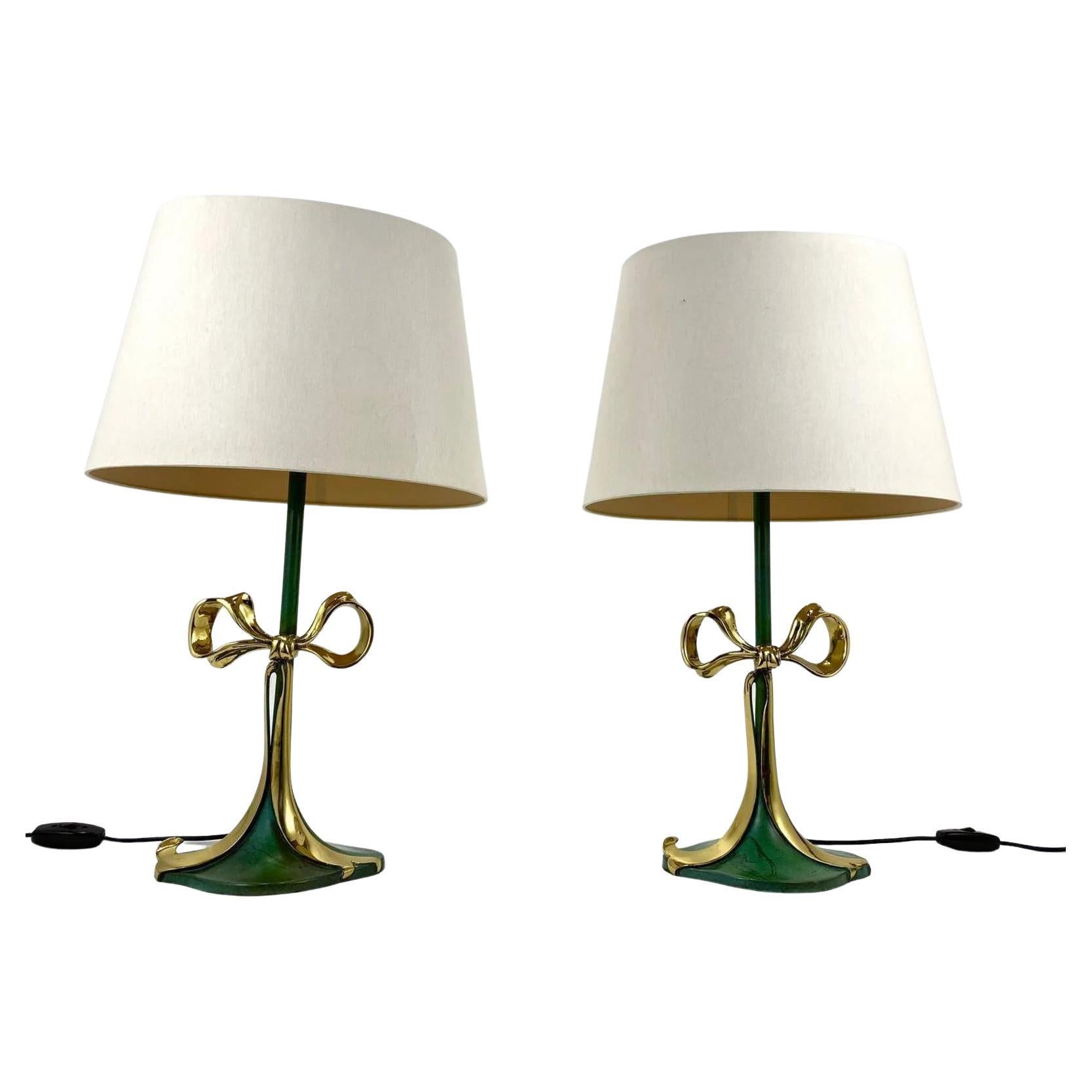 Superbes lampes de bureau italiennes en bronze émaillé de Valenti, années 1970