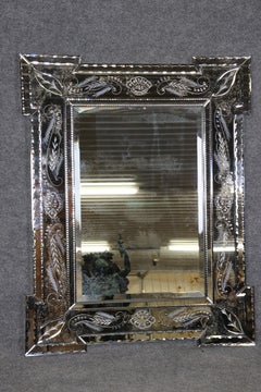Stunning Italian Venetian Etched Glass Mirror