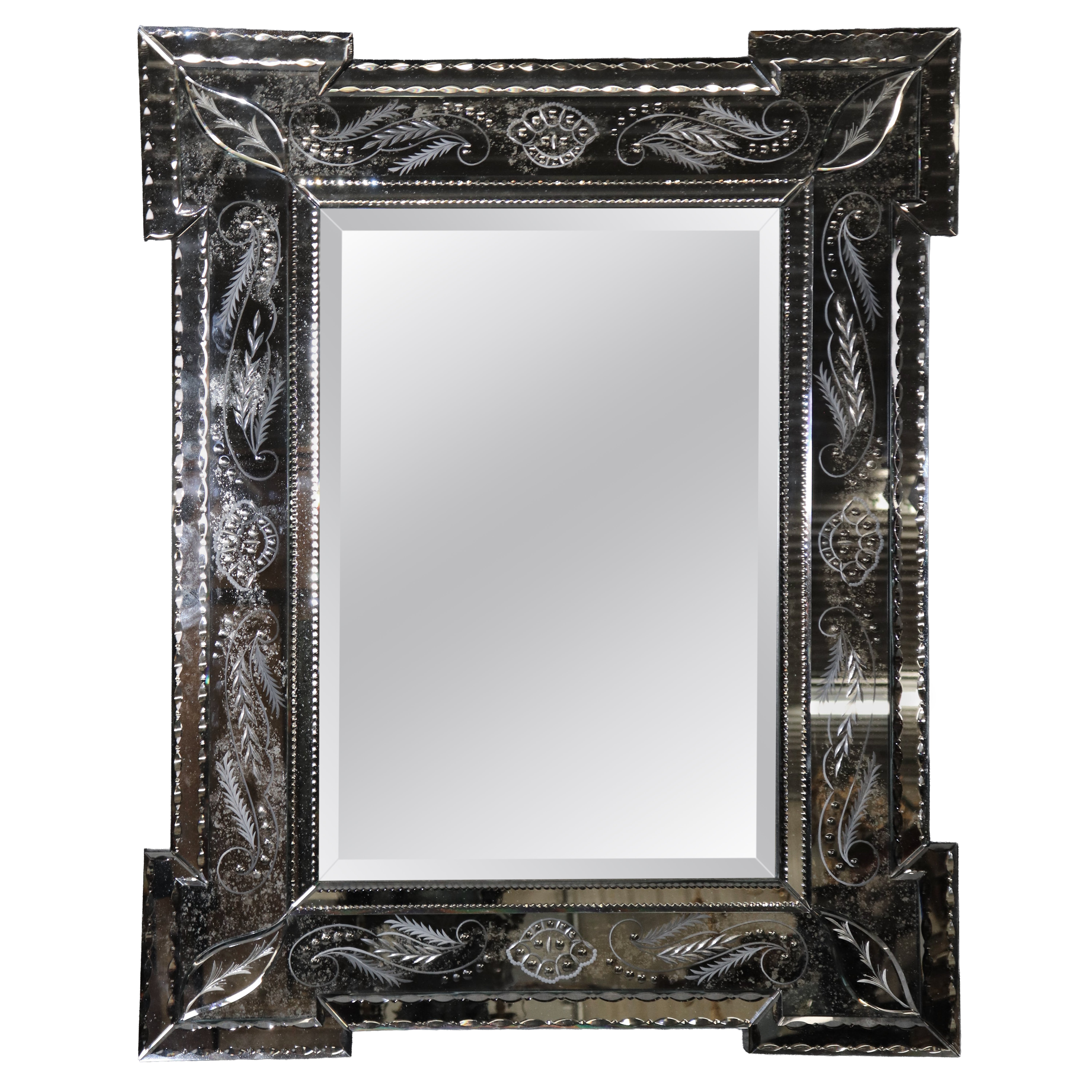 Stunning Italian Venetian Etched Glass Mirror