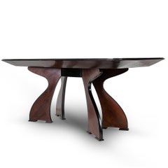 Stunning Italian wood and Black Opaline Glass Dining Table, 1940