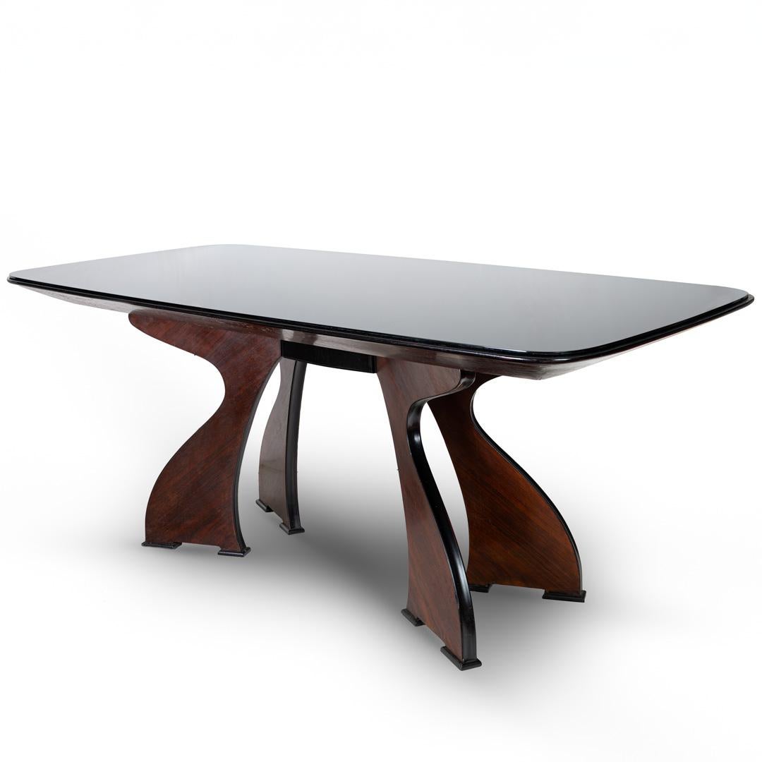 Modern Stunning Italian wood and  Black Opaline Glass Dining Table, 1940 For Sale