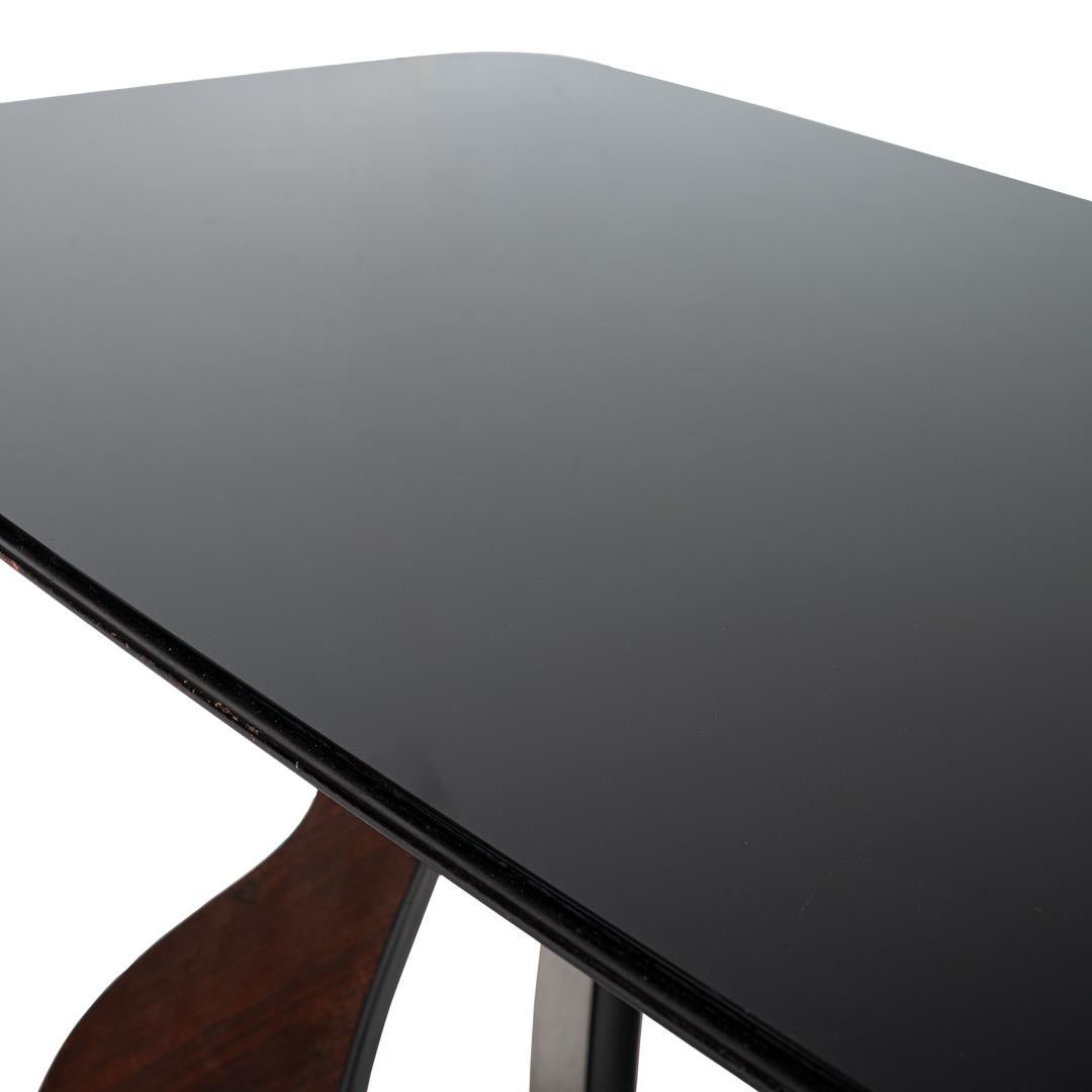 Mid-20th Century Stunning Italian wood and  Black Opaline Glass Dining Table, 1940 For Sale