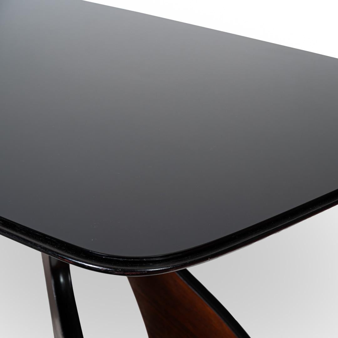 Stunning Italian wood and  Black Opaline Glass Dining Table, 1940 For Sale 1