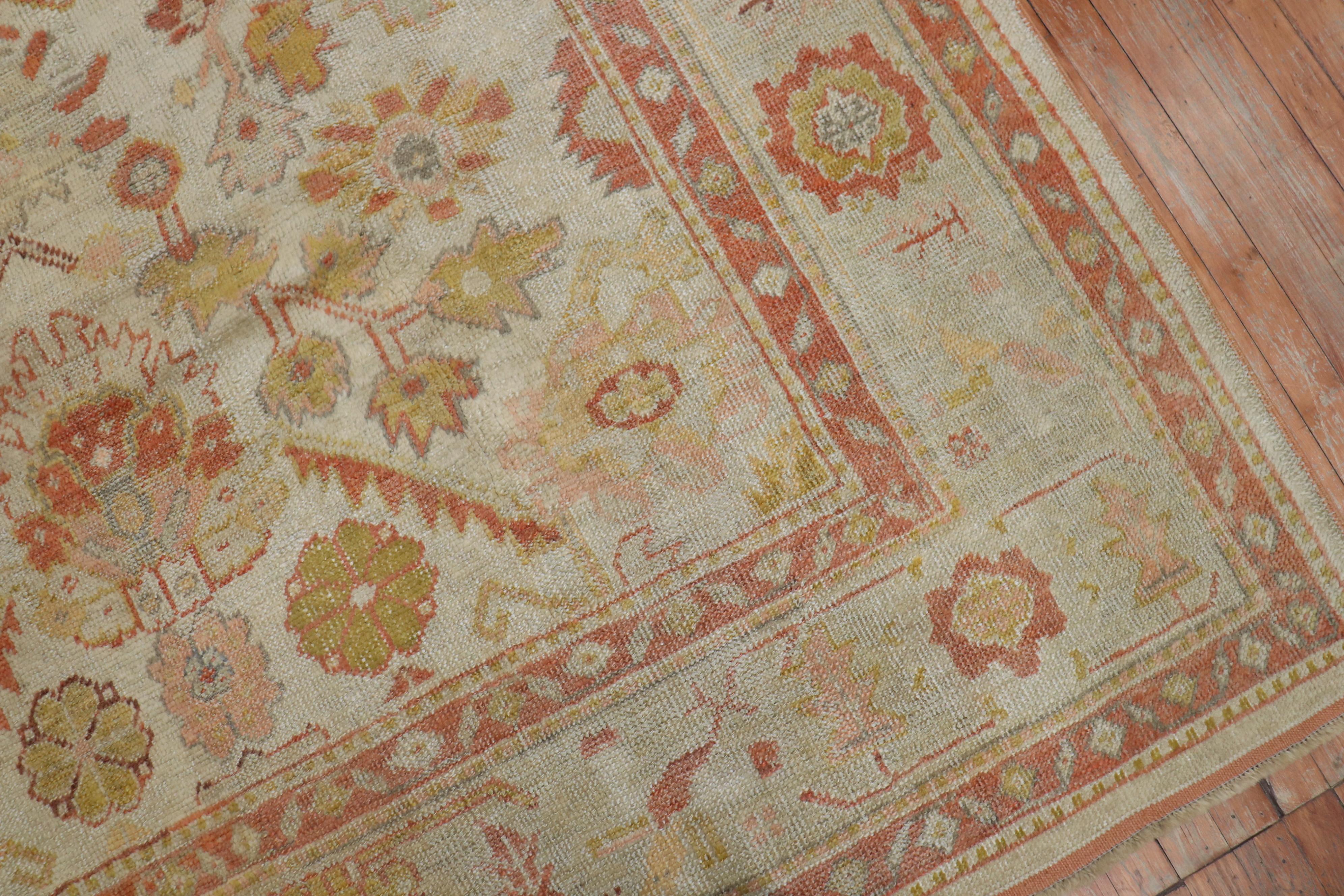 Stunning Ivory Ground Antique Turkish Oushak Room Size Carpet For Sale 3