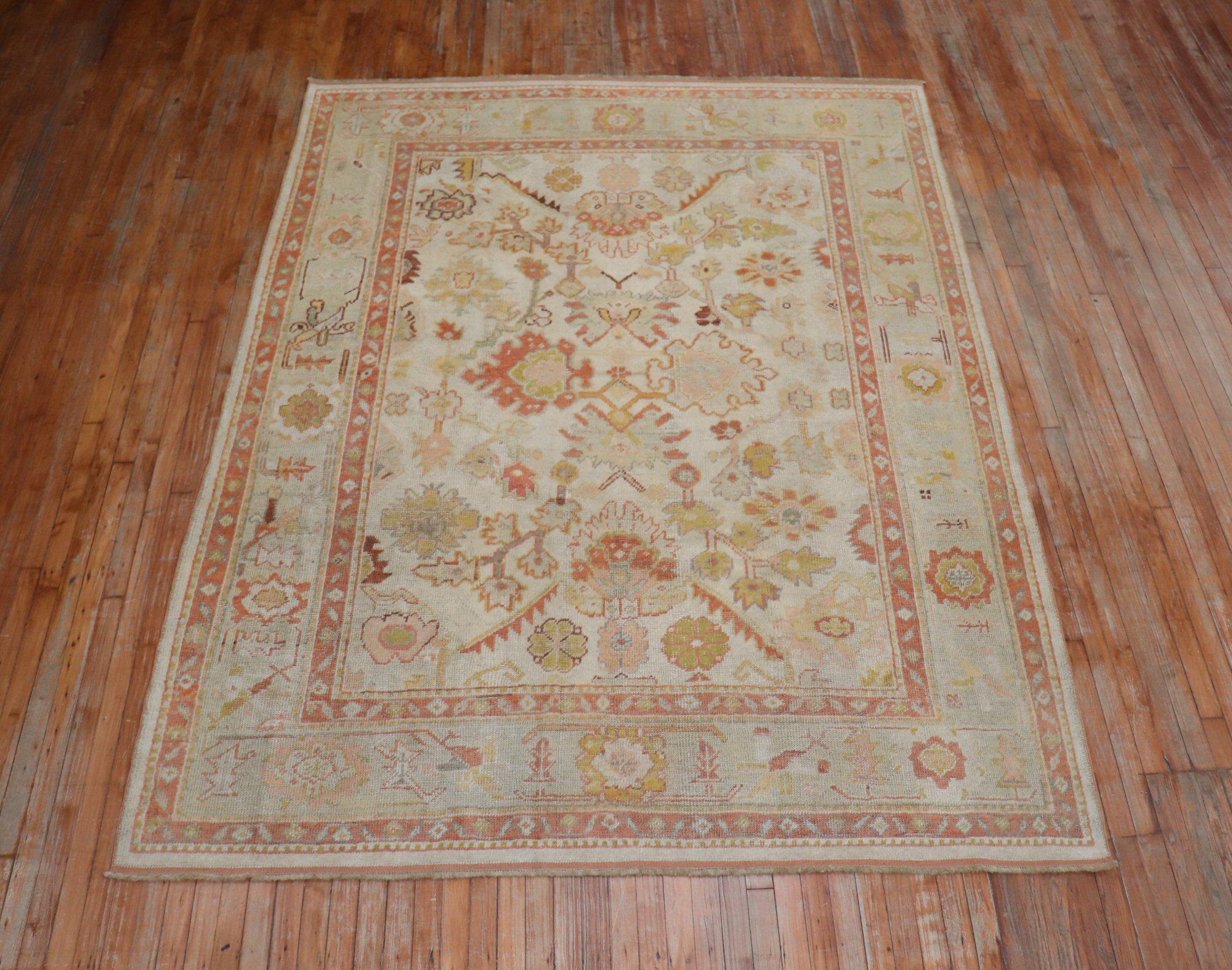 Dutch Colonial Stunning Ivory Ground Antique Turkish Oushak Room Size Carpet For Sale