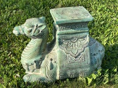 Stunning Jade Green Ceramic Hollywood Regency Camel Garden Stool or Side Table