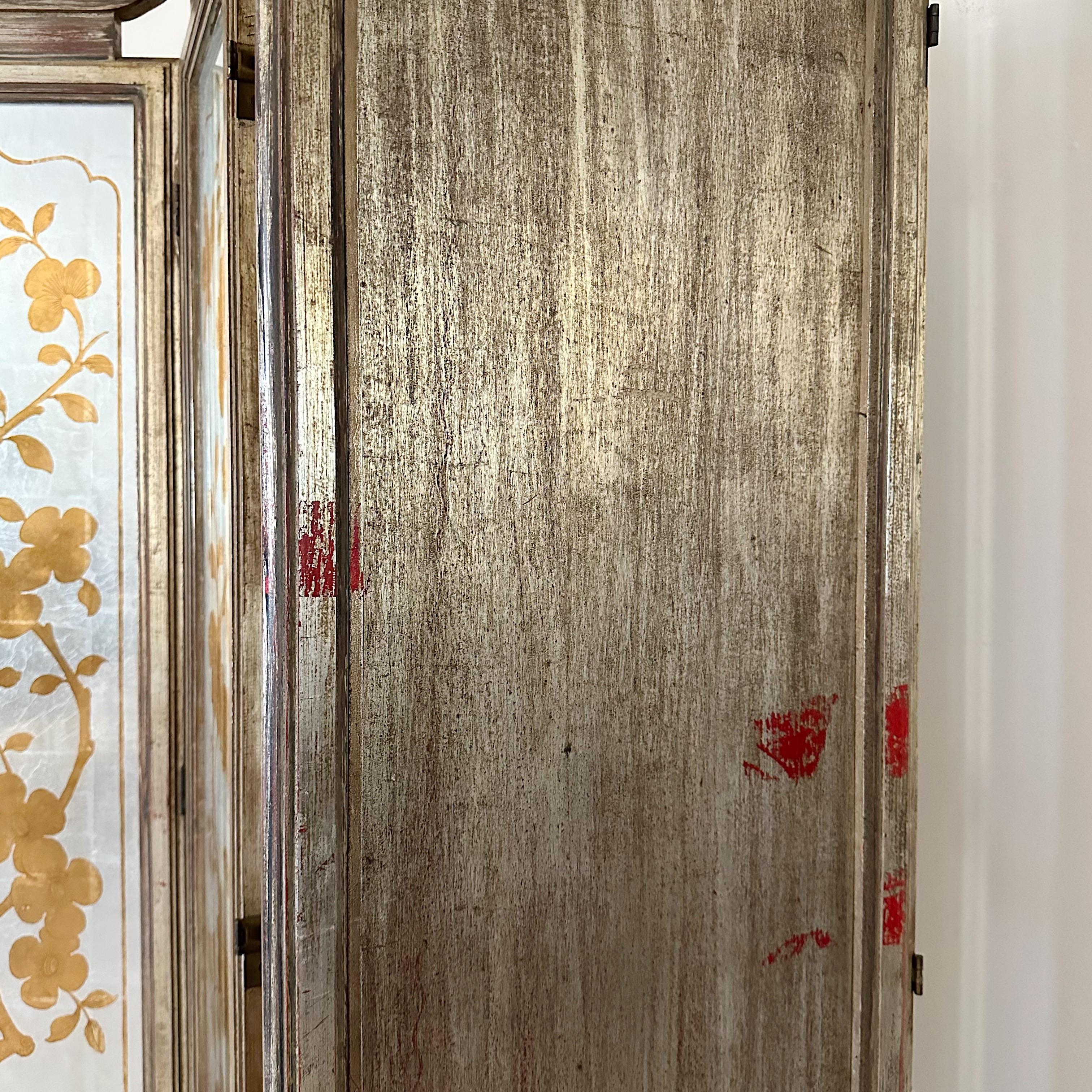 Glass Stunning James Mont Five-Panel Eglomise Room Divider Screen From the 1950s For Sale