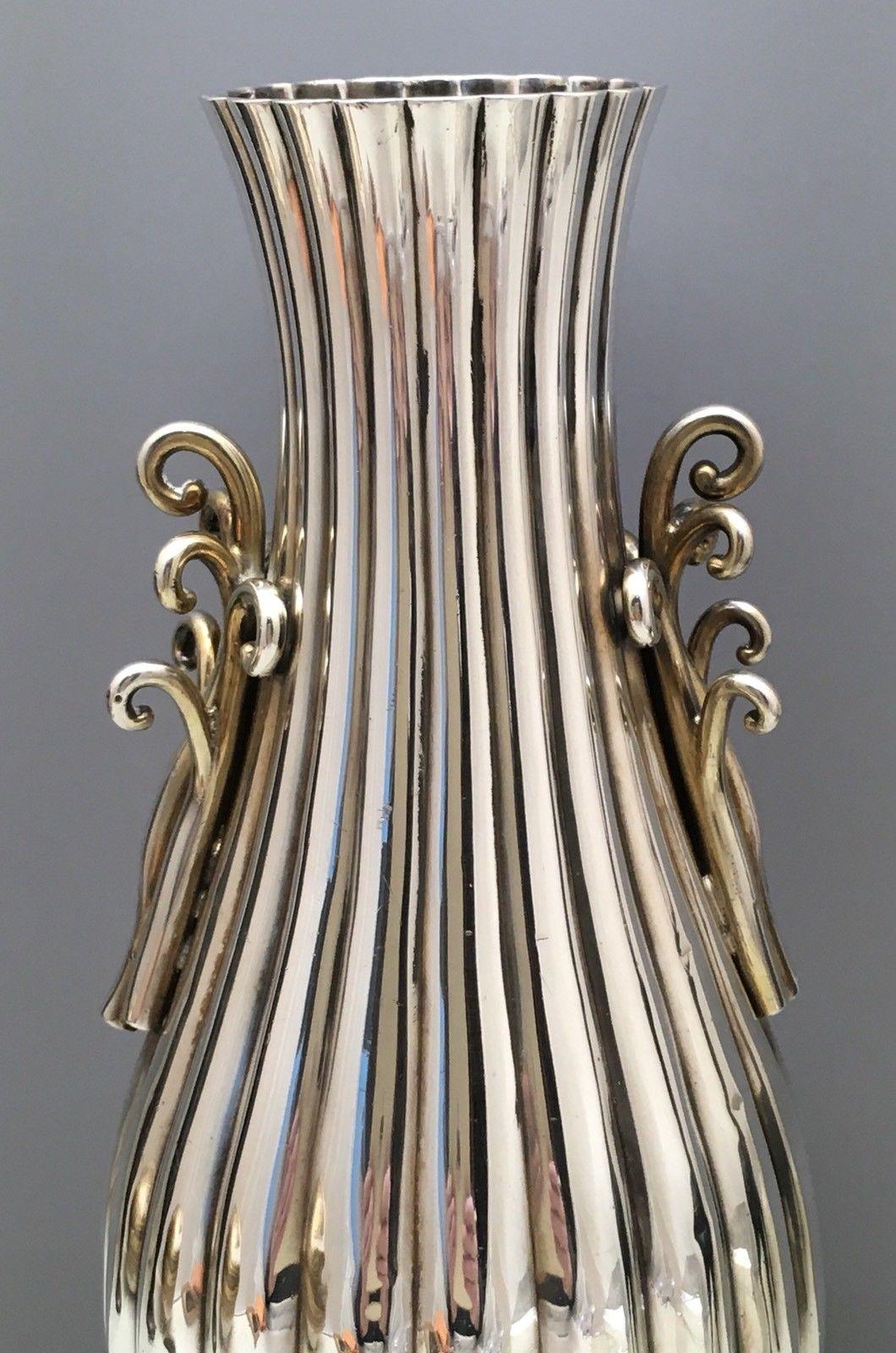 Art Deco Stunning Japanese Sterling Silver Waves Vase, Early 20th Century
