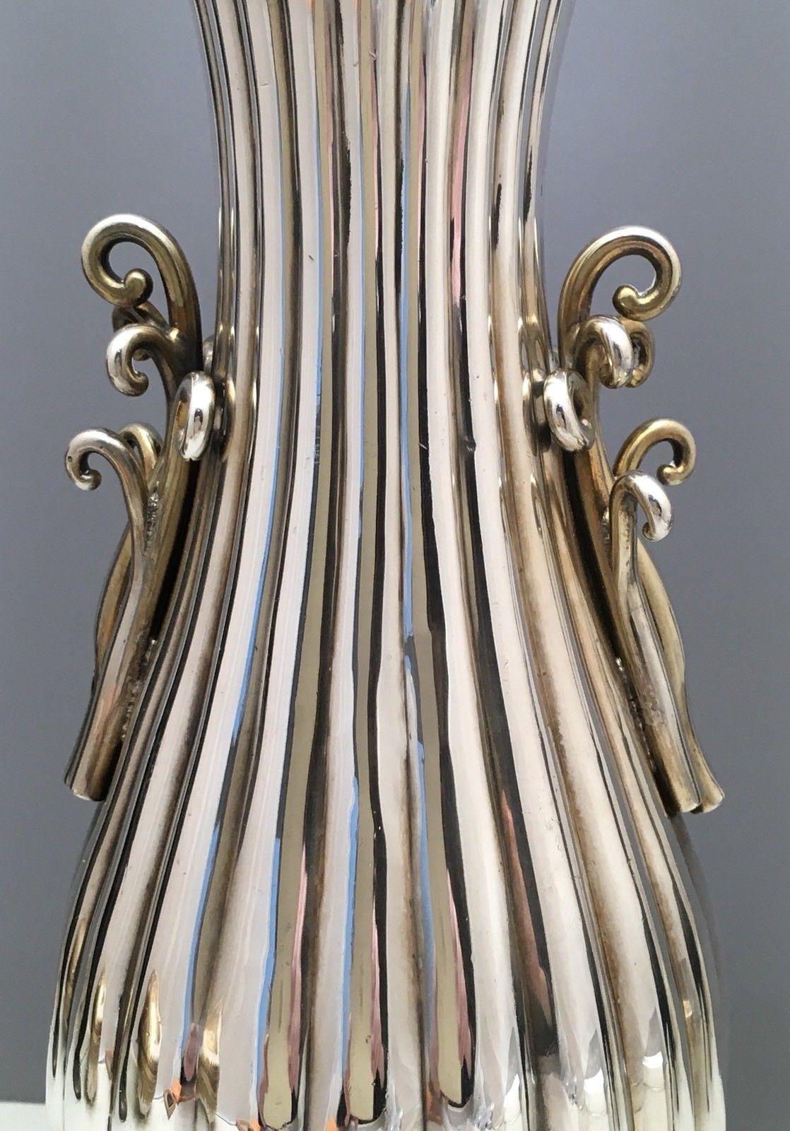 Hand-Crafted Stunning Japanese Sterling Silver Waves Vase, Early 20th Century