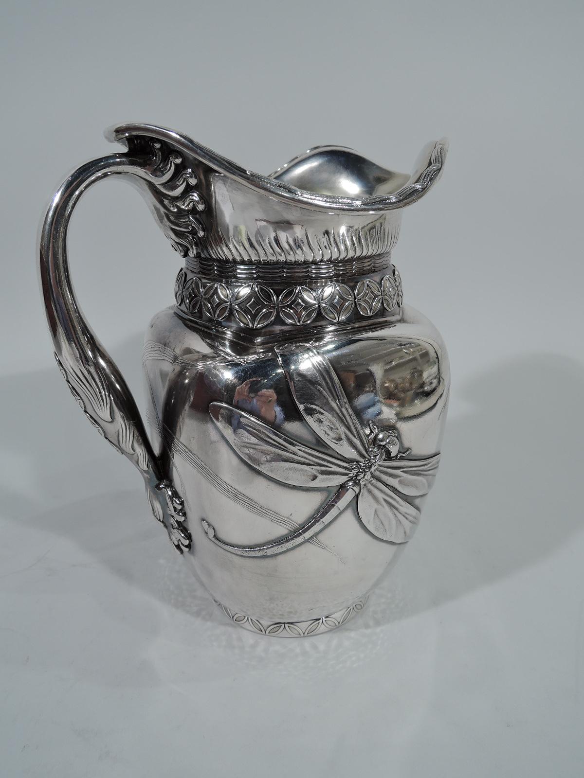 Japonisme Stunning Japonesque Sterling Silver Dragonfly Water Pitcher by Whiting