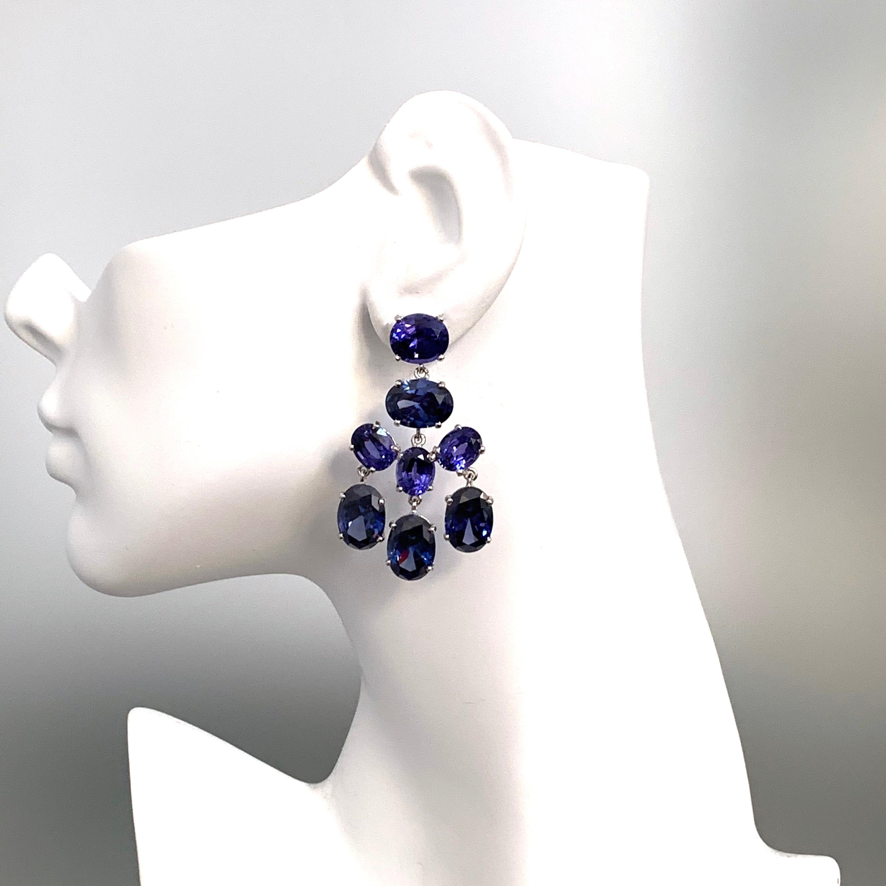 Contemporary Stunning Jarin Lab-Sapphire and Tanzanite Chandelier Earrings