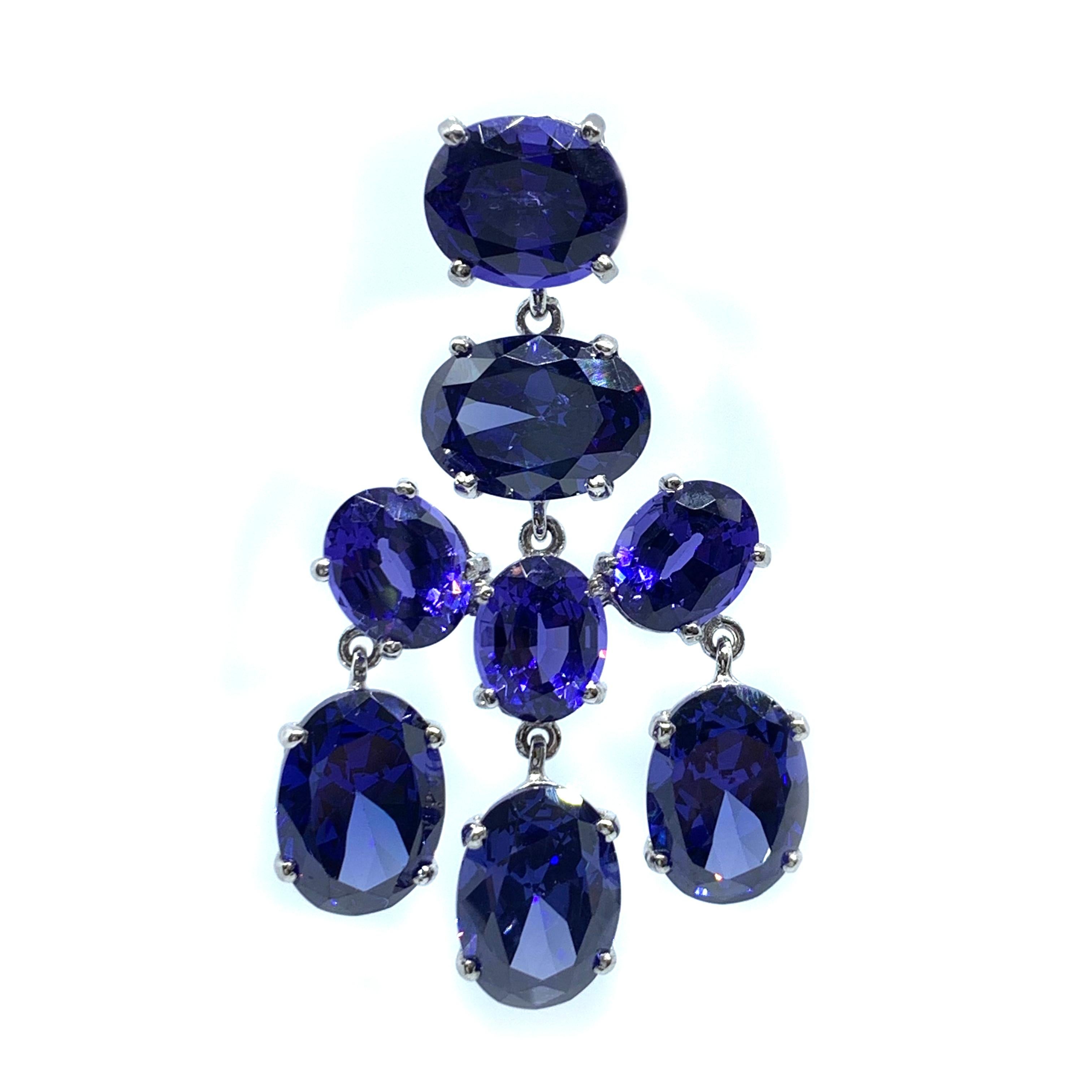 Oval Cut Stunning Jarin Lab-Sapphire and Tanzanite Chandelier Earrings