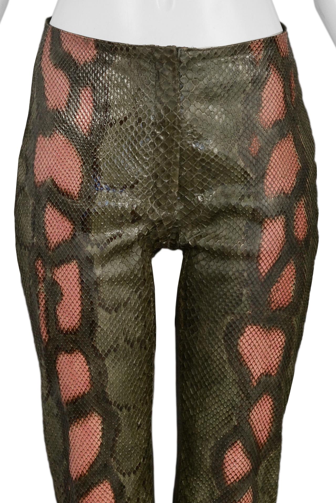 Stunning Jean-Claude Jitrois Green and Pink Python and Leather Pants ...