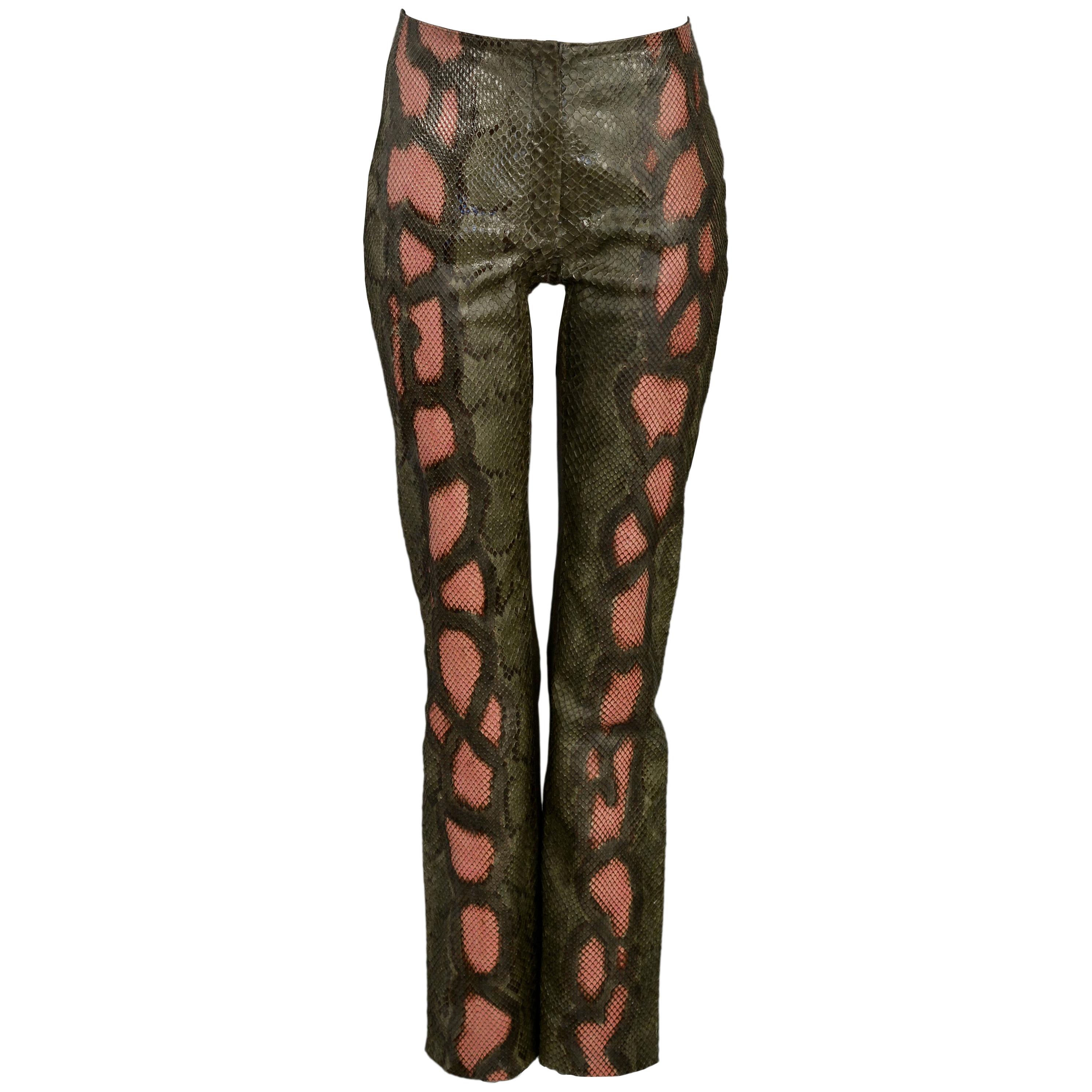 Stunning Jean-Claude Jitrois Green & Pink Python & Leather Pants 
