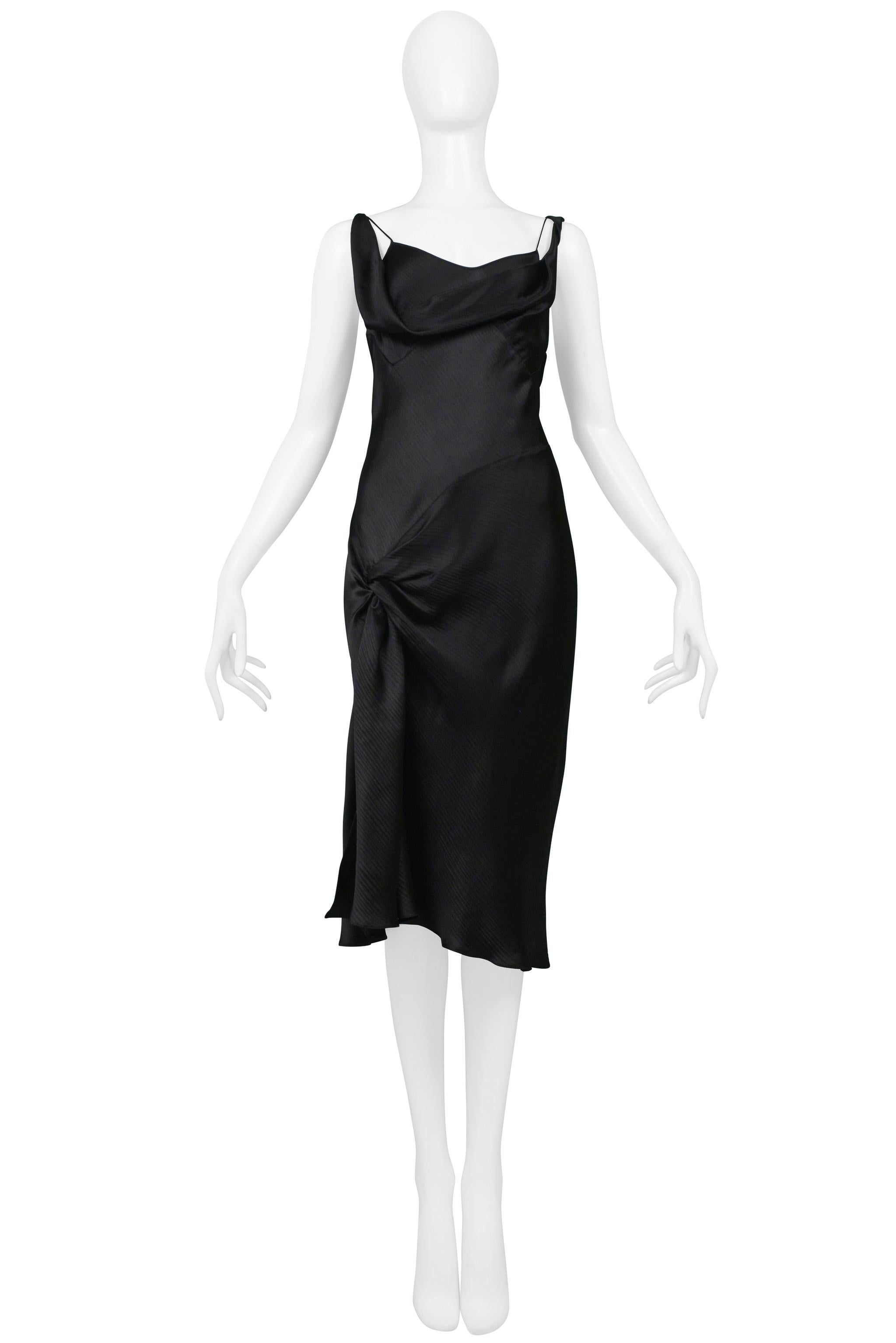 Stunning John Galliano Black Satin Slip Dress with Hip Knot and Slit 1990s In Excellent Condition In Los Angeles, CA