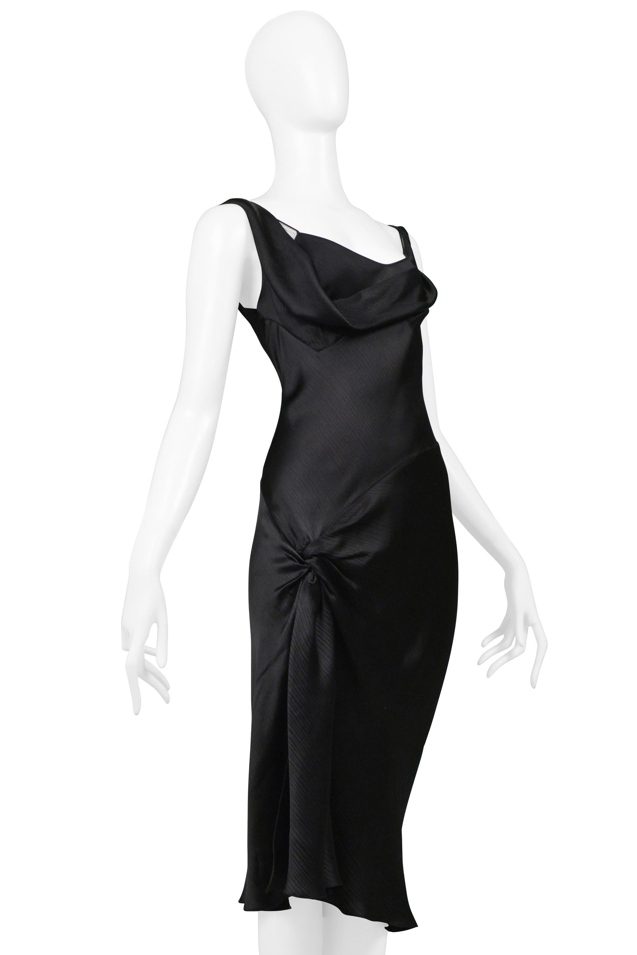 Stunning John Galliano Black Satin Slip Dress with Hip Knot and Slit 1990s For Sale 1