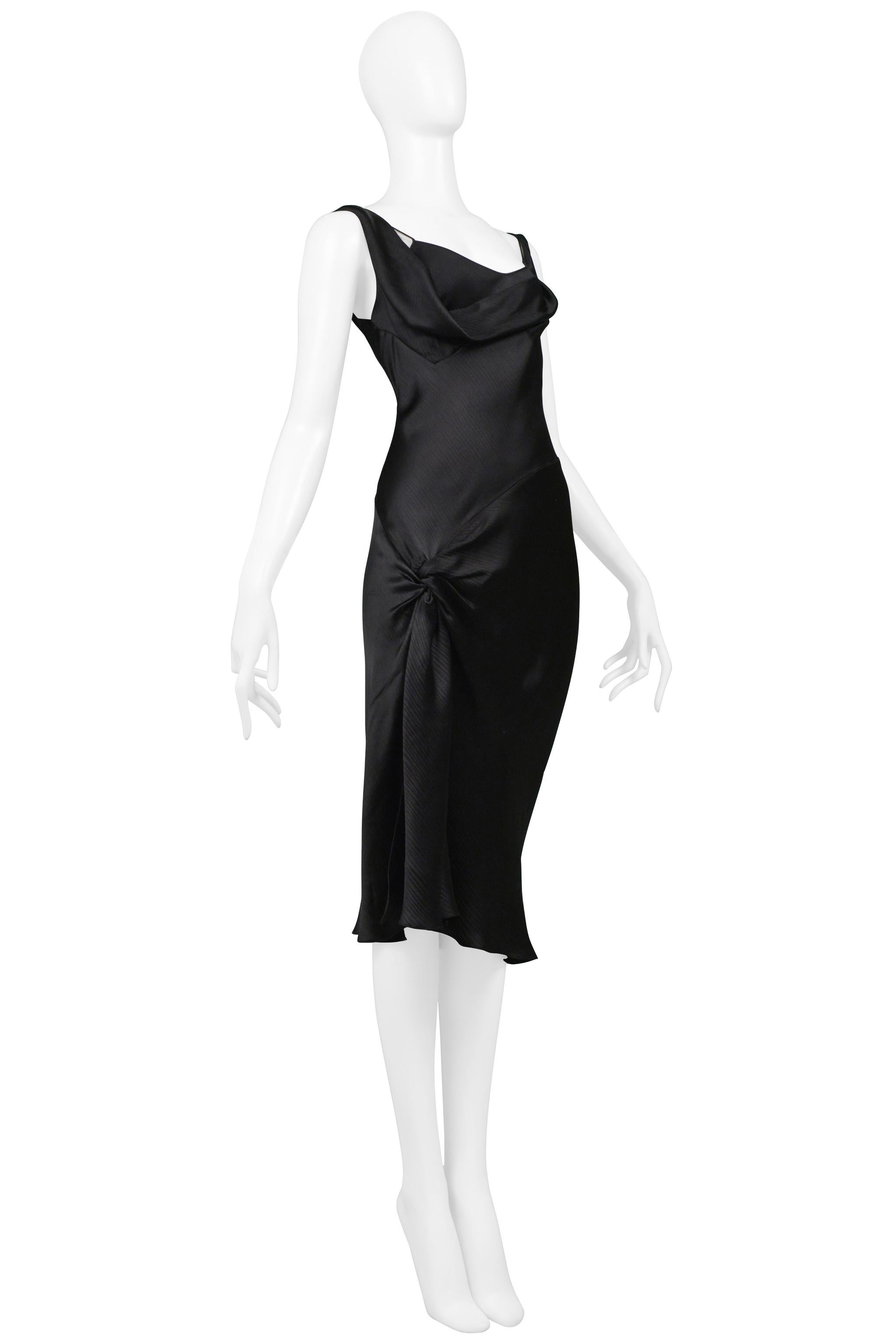 Stunning John Galliano Black Satin Slip Dress with Hip Knot and Slit 1990s 2