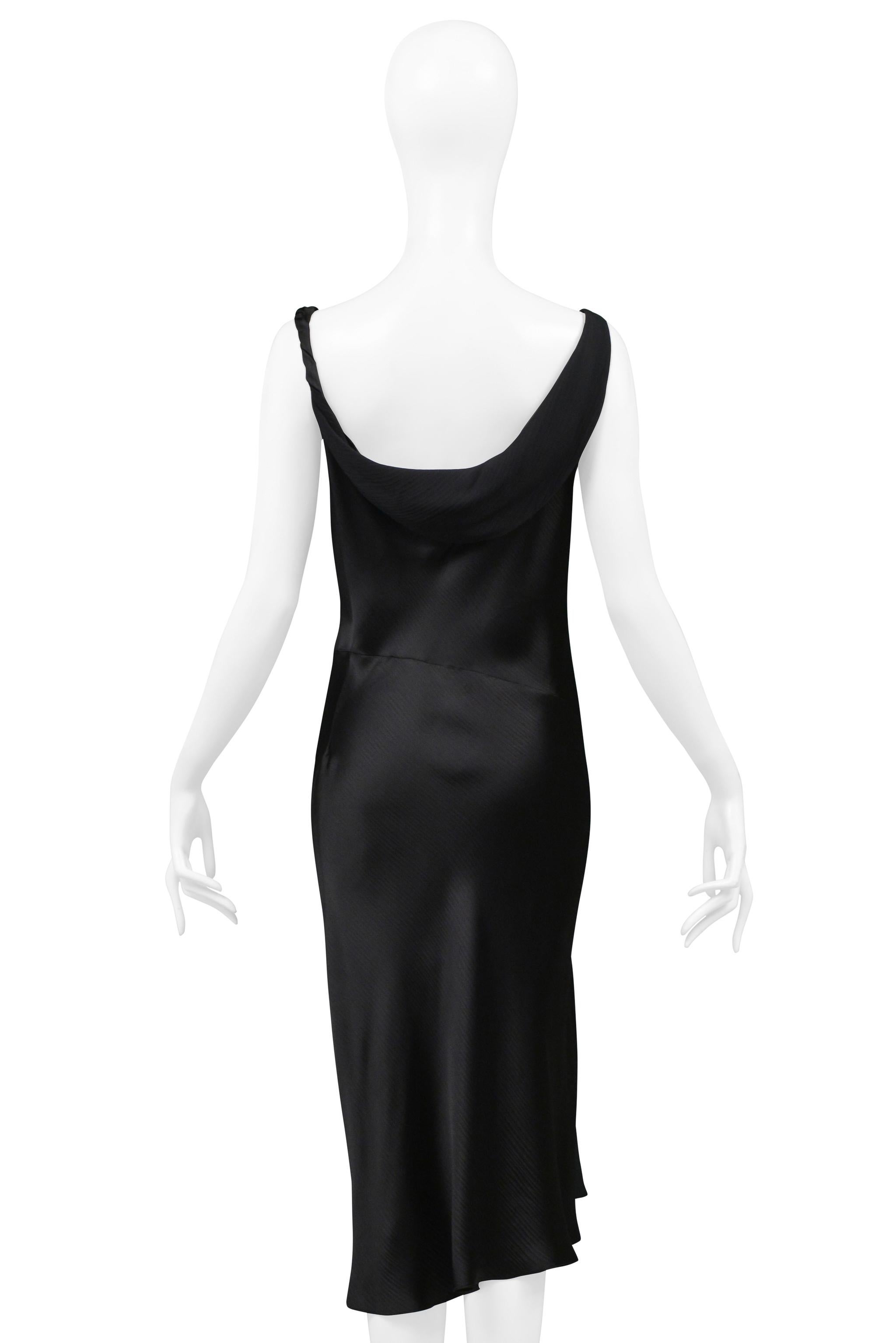 Stunning John Galliano Black Satin Slip Dress with Hip Knot and Slit 1990s For Sale 3