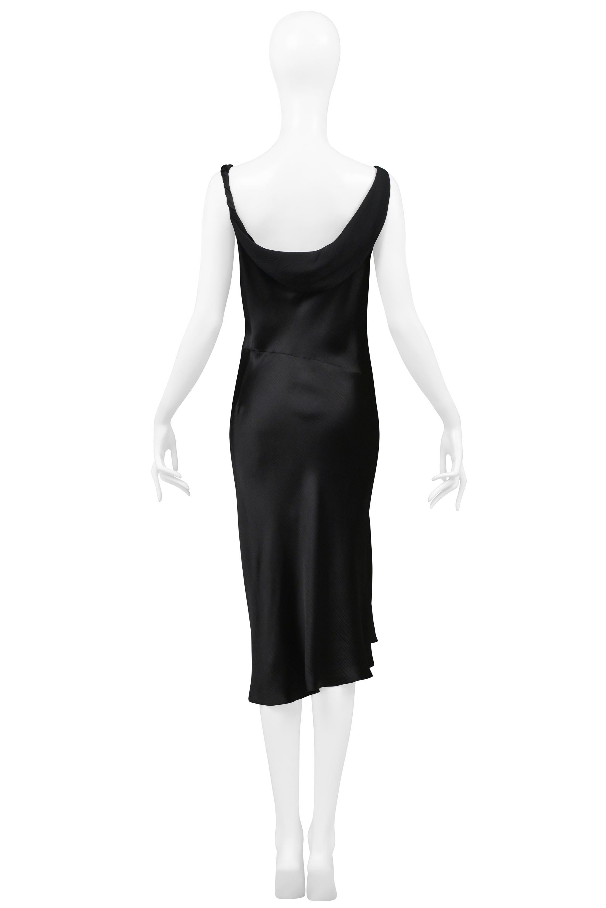 Stunning John Galliano Black Satin Slip Dress with Hip Knot and Slit 1990s For Sale 4