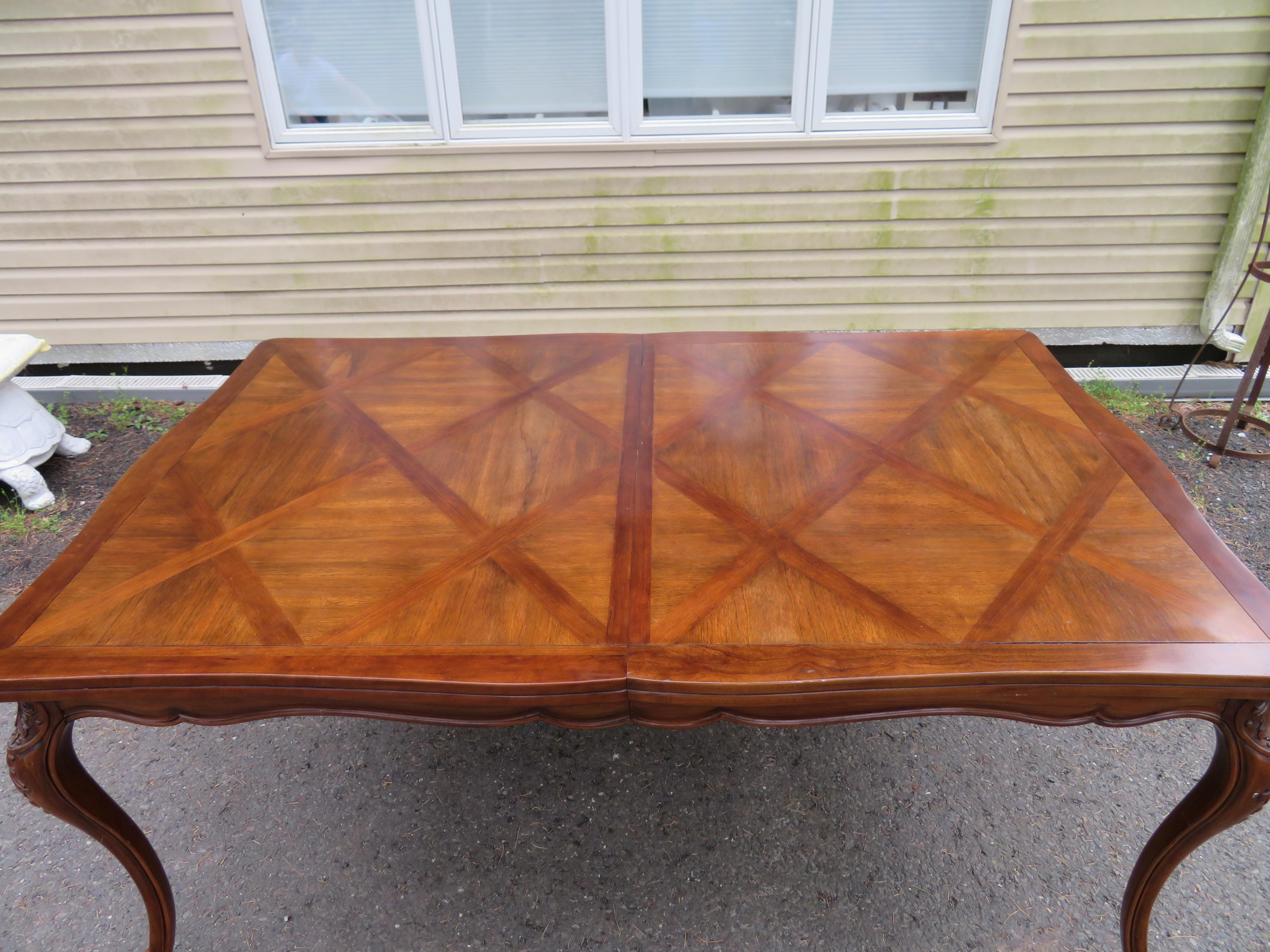 Stunning John Widdicomb Parquet Inlay Country French Provincial Dining Table For Sale 7