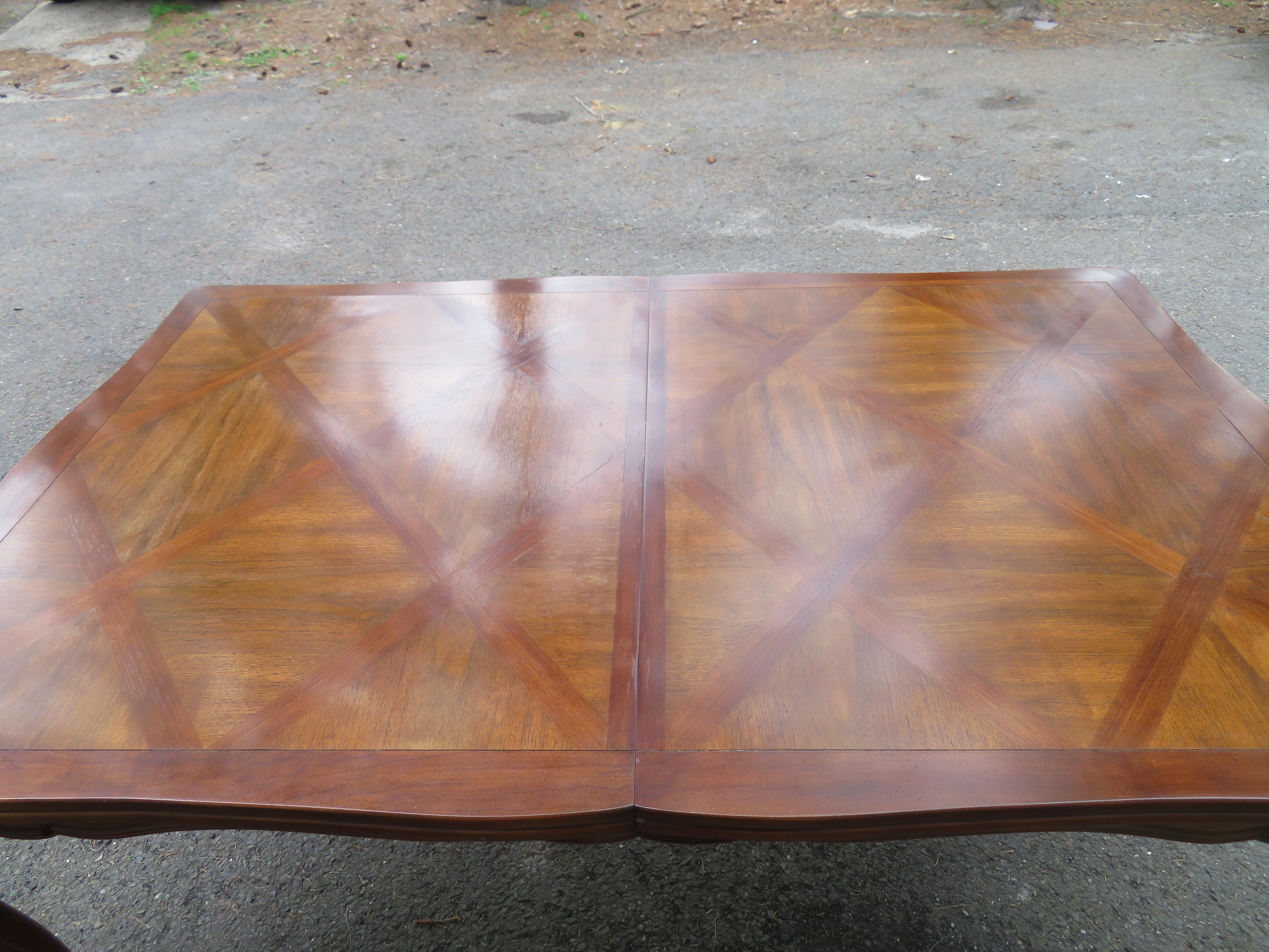 American Stunning John Widdicomb Parquet Inlay Country French Provincial Dining Table For Sale