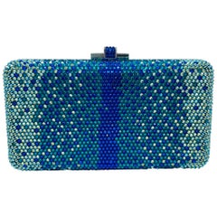 Used Stunning Judith Leiber Peacock Blue Shimmering Crystal Minaudiere Evening Bag
