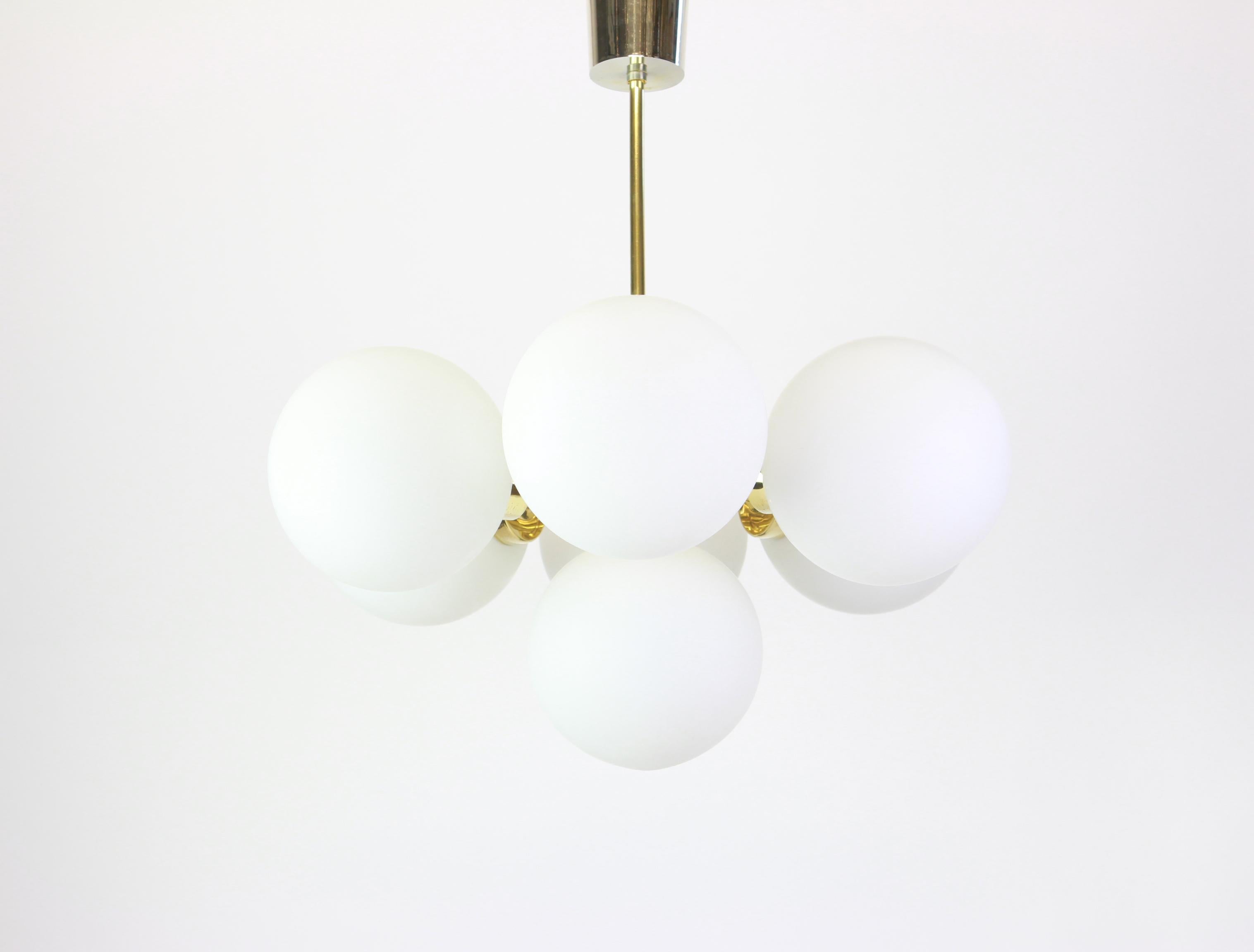 Stunning Kaiser Orbital Sputnik Opal Glass Globes Chandelier, Germany, 1970s  1