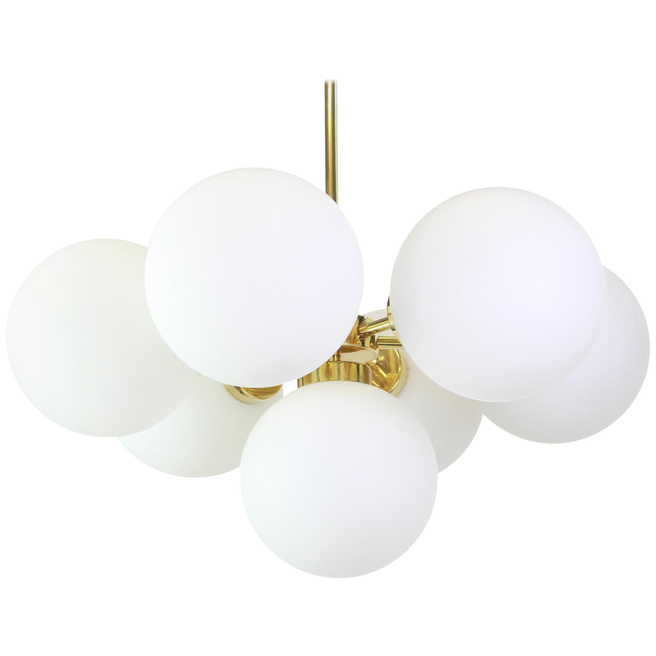 Stunning Kaiser Orbital Sputnik Opal Glass Globes Chandelier, Germany, 1970s 