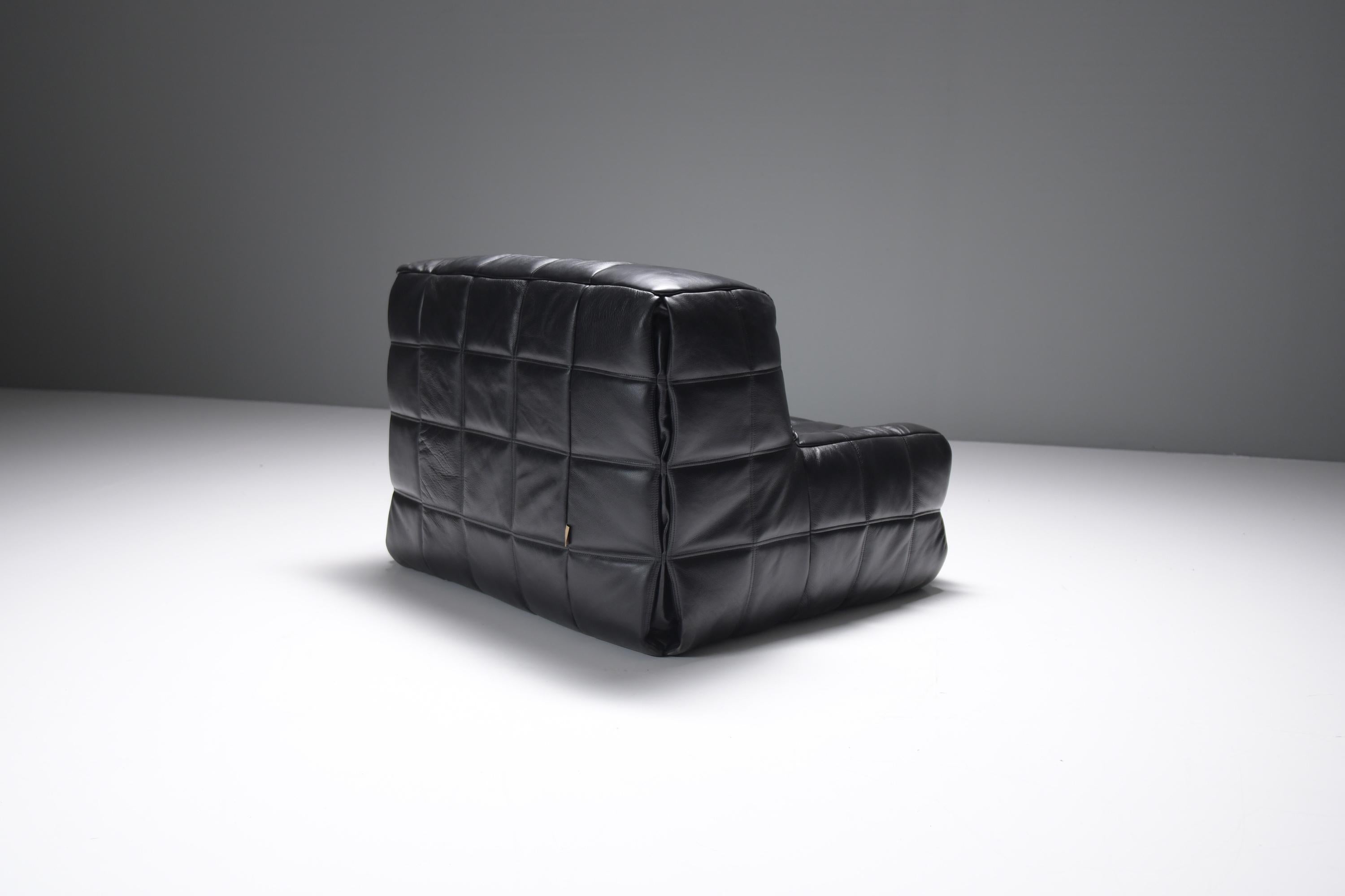 Stunning Kashima in new black leather by  Michel Ducaroy for Ligne Roset France 1