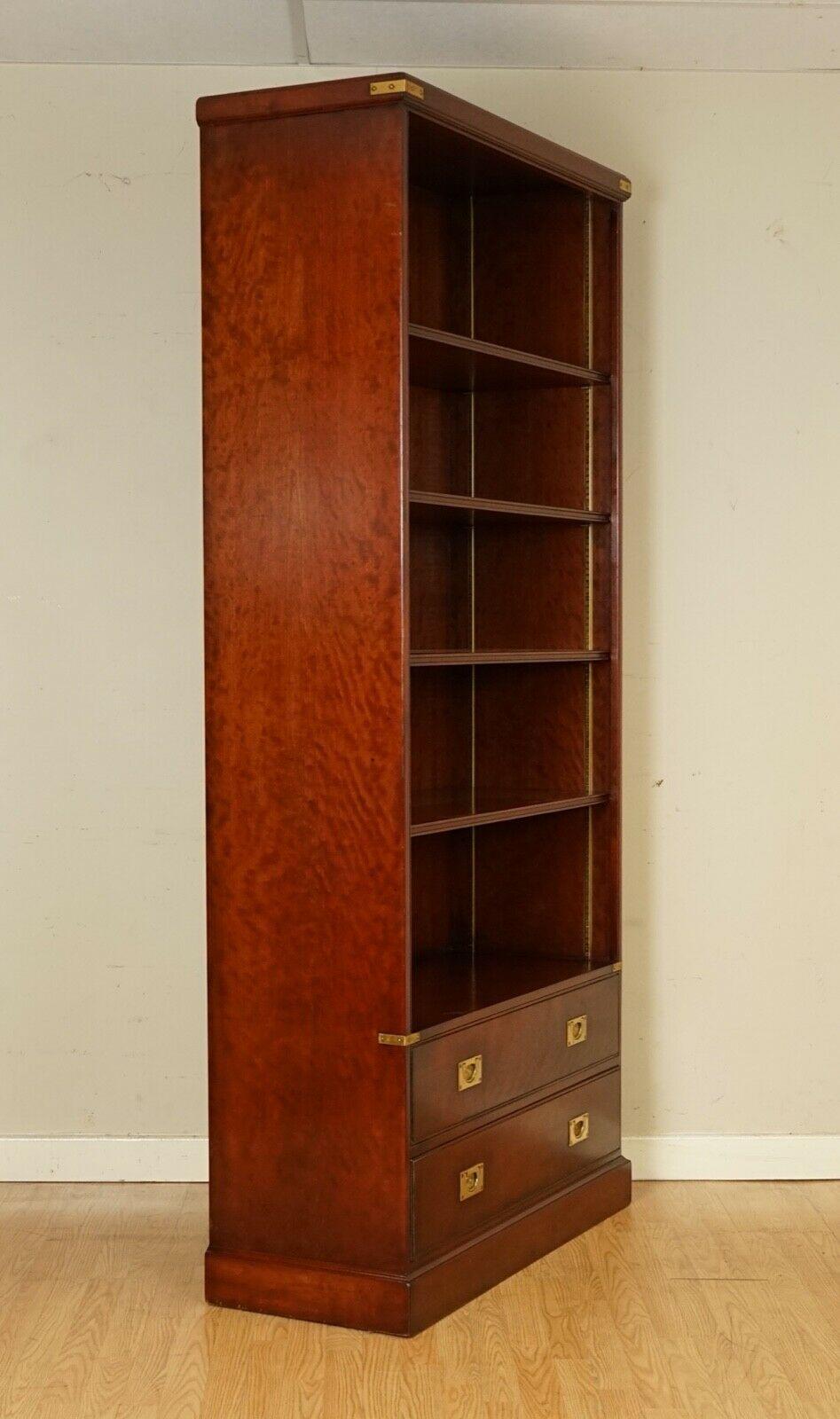 British Stunning Kennedy Furniture Military Campaign Bookcase with 2 Drawers