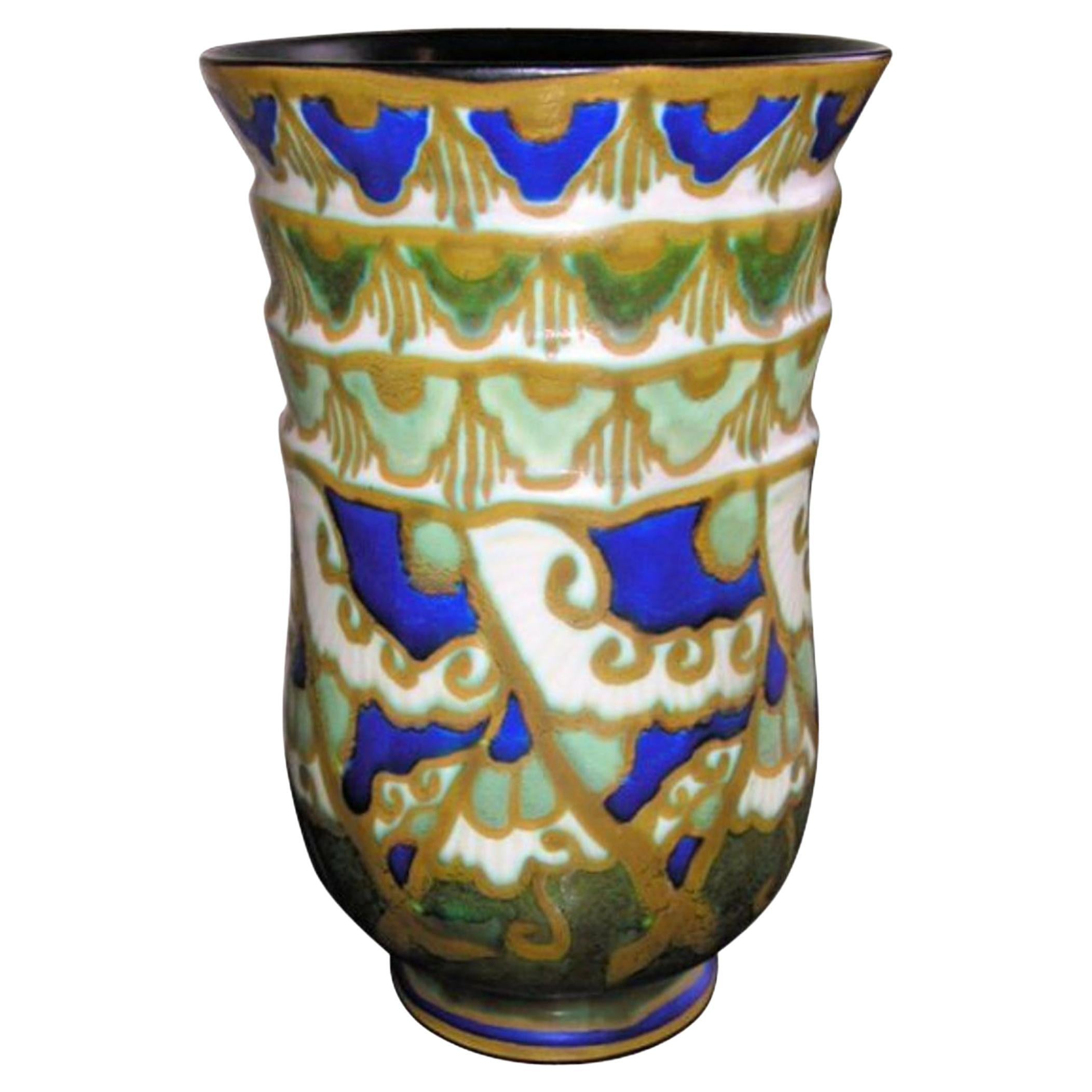 Stunning Keramis Pottery Vase Catteau Boch For Sale