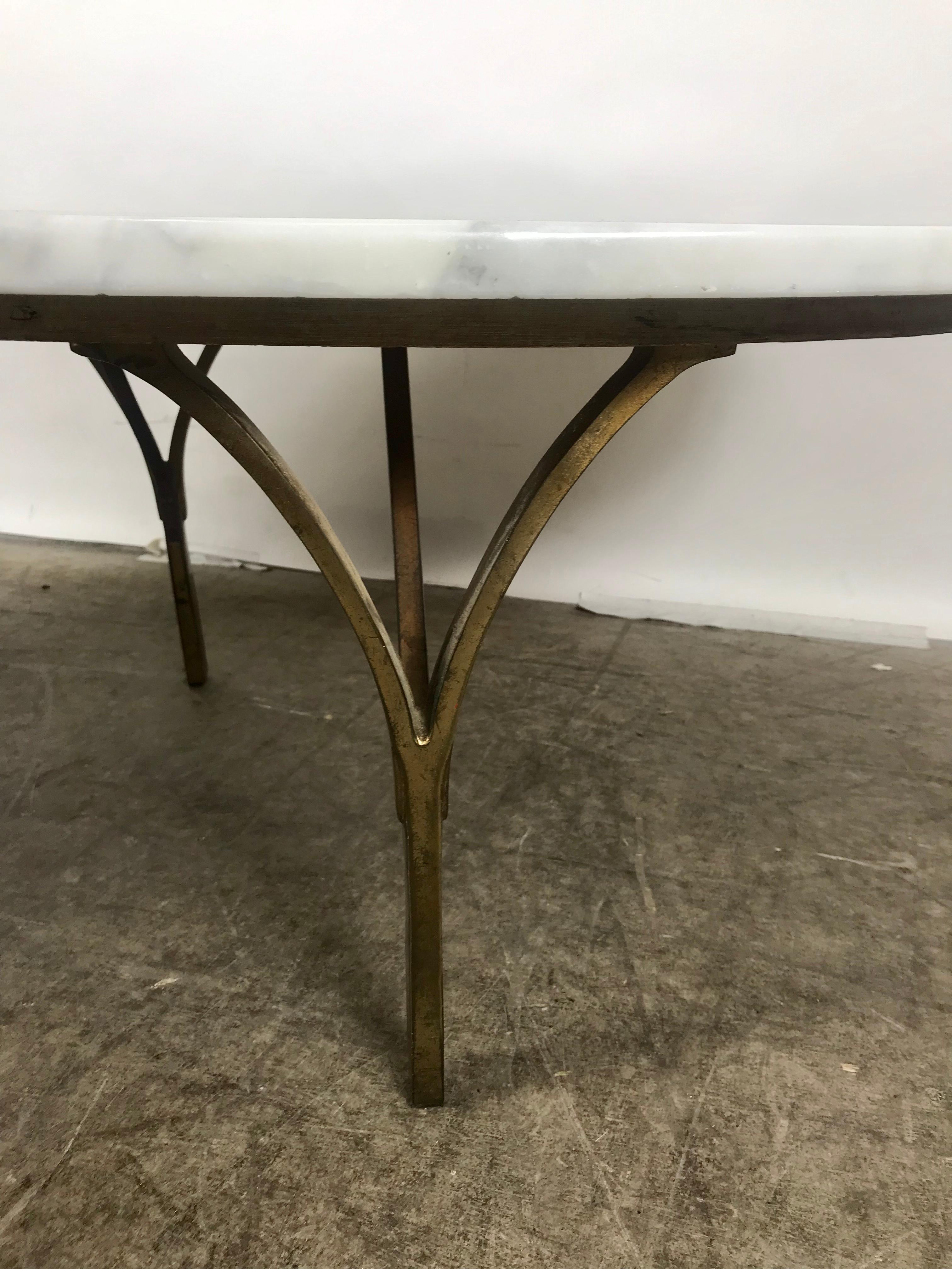 Mid-Century Modern Stunning Kidney Shape Italian Marble and Brass Coffee or Cocktail Table