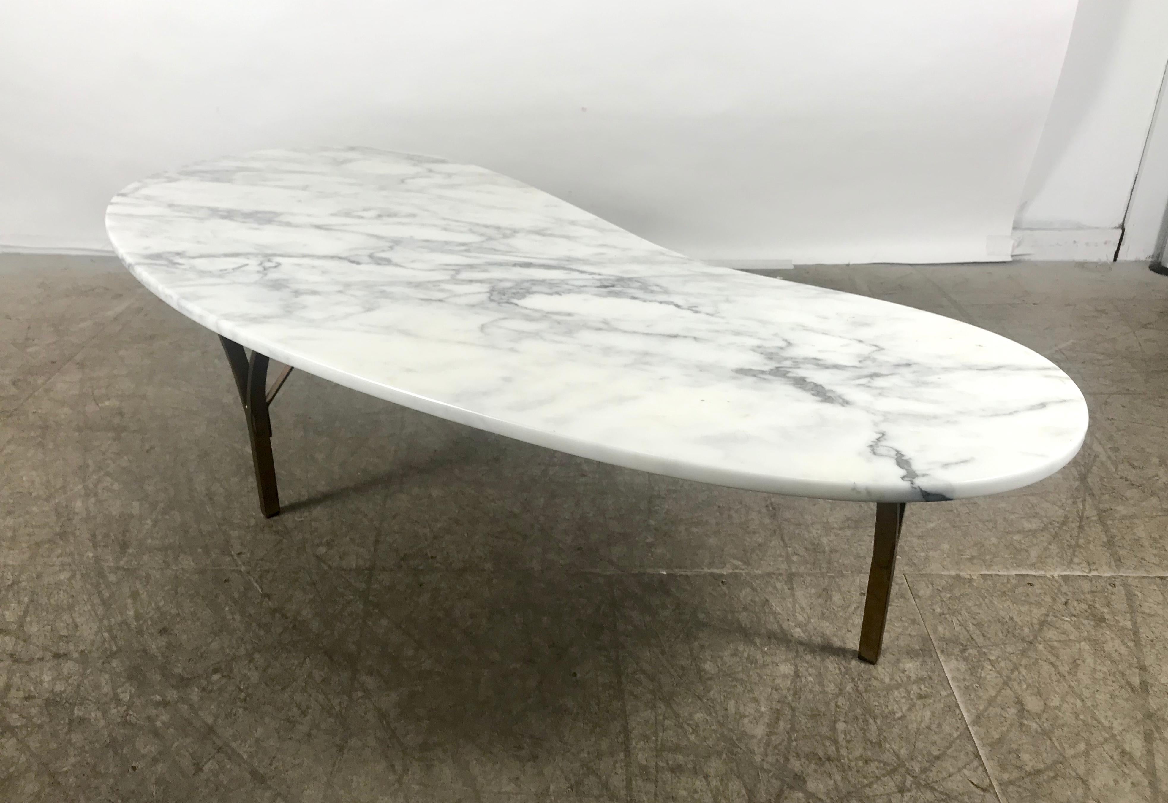 Stunning Kidney Shape Italian Marble and Brass Coffee or Cocktail Table 1