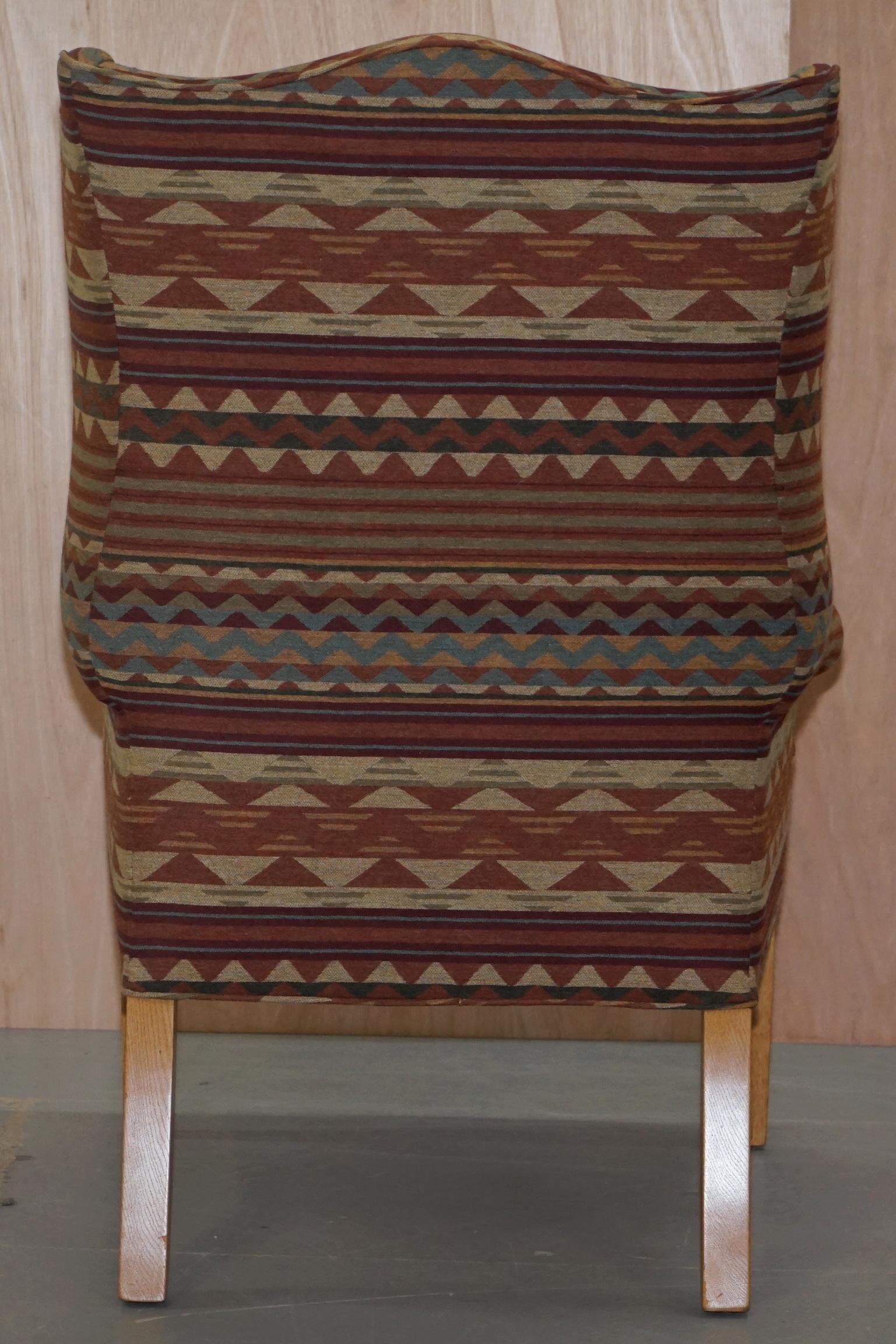 Stunning Kilim Wool Upholstered Wingback Armchair Beech Frame Diamond Pattern For Sale 9