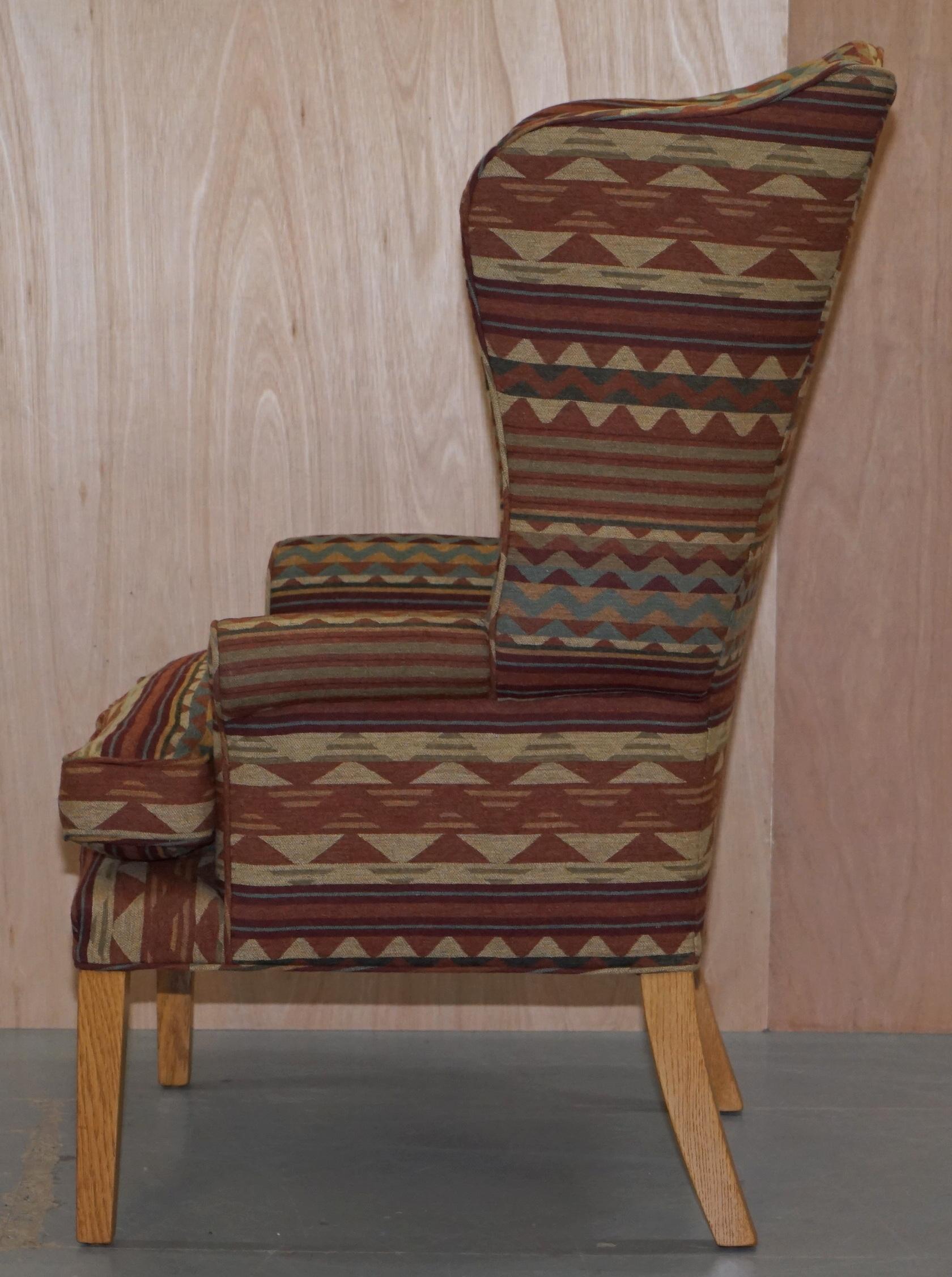 Stunning Kilim Wool Upholstered Wingback Armchair Beech Frame Diamond Pattern For Sale 10