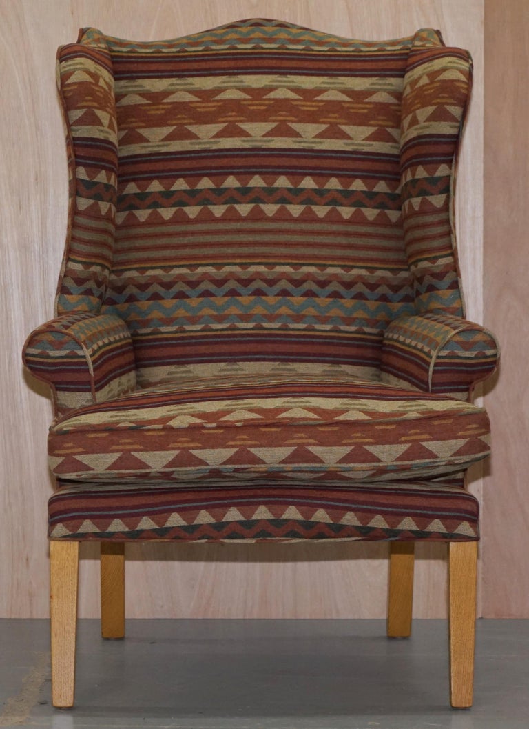 Stunning Kilim Wool Upholstered Wingback Armchair Beech Frame Diamond