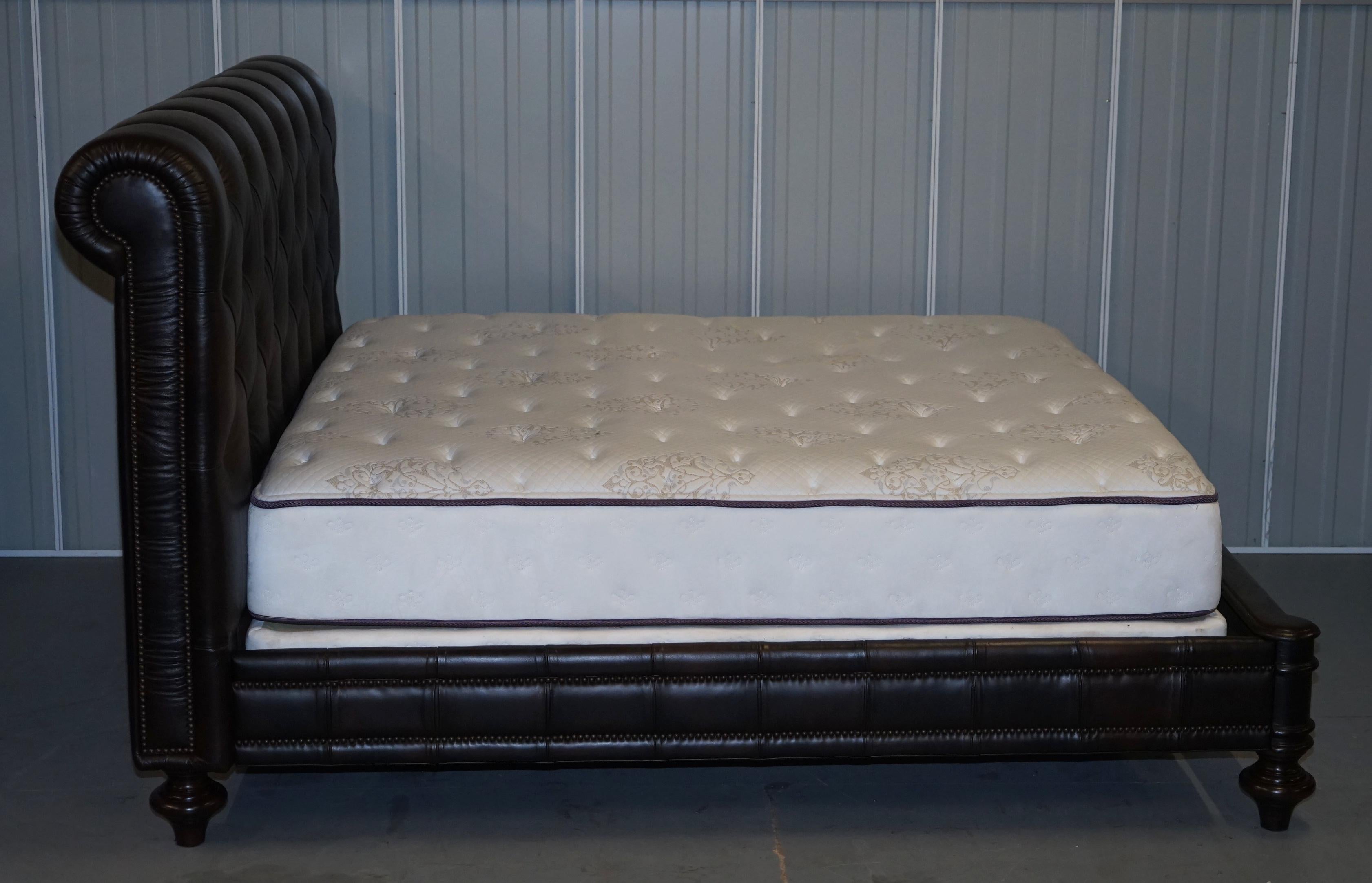 Stunning King Size Aged Brown Leather Chesterfield Tufted Bed Inc Mattress Divan 2
