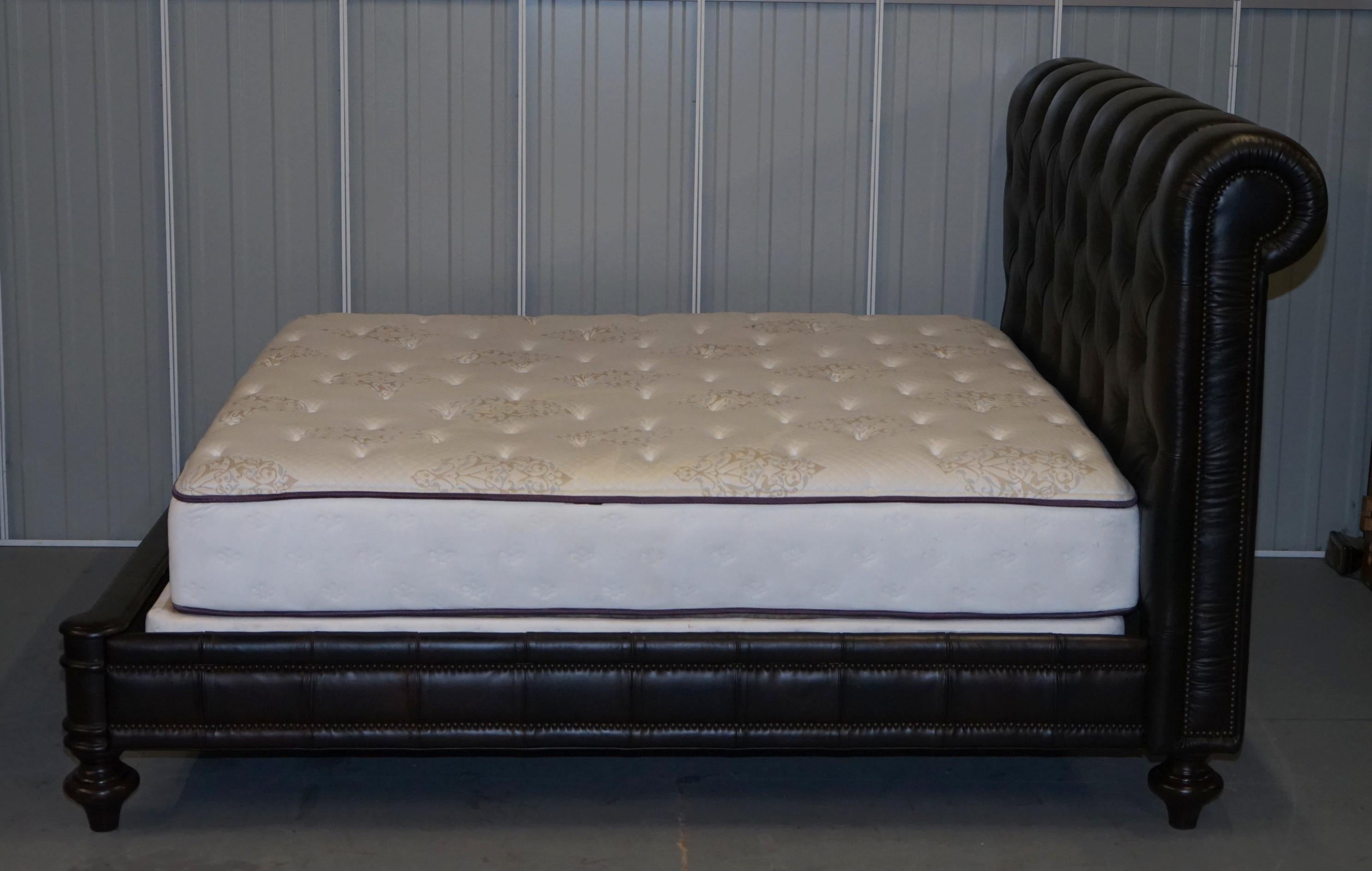 Stunning King Size Aged Brown Leather Chesterfield Tufted Bed Inc Mattress Divan 4