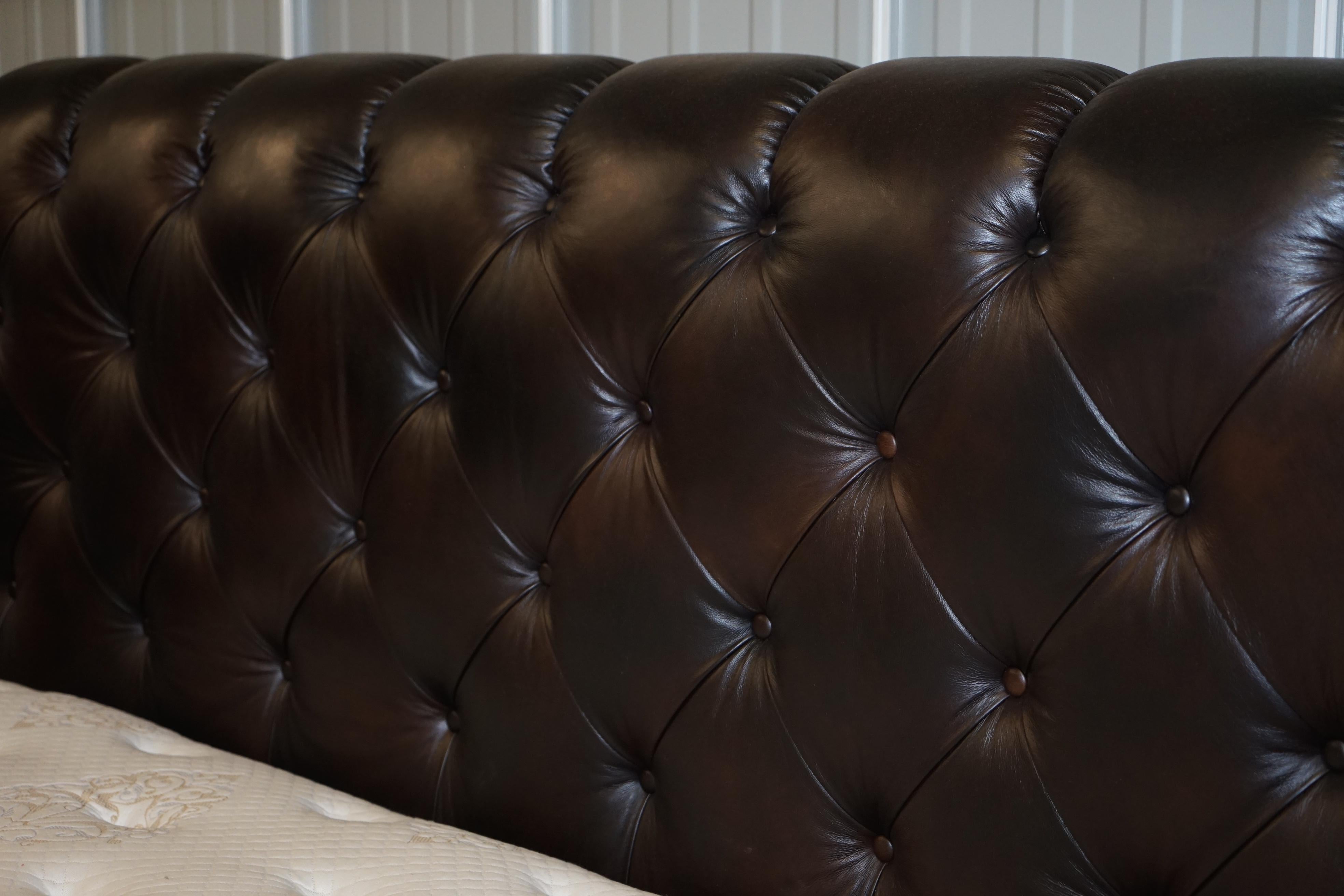 Stunning King Size Aged Brown Leather Chesterfield Tufted Bed Inc Mattress Divan 7