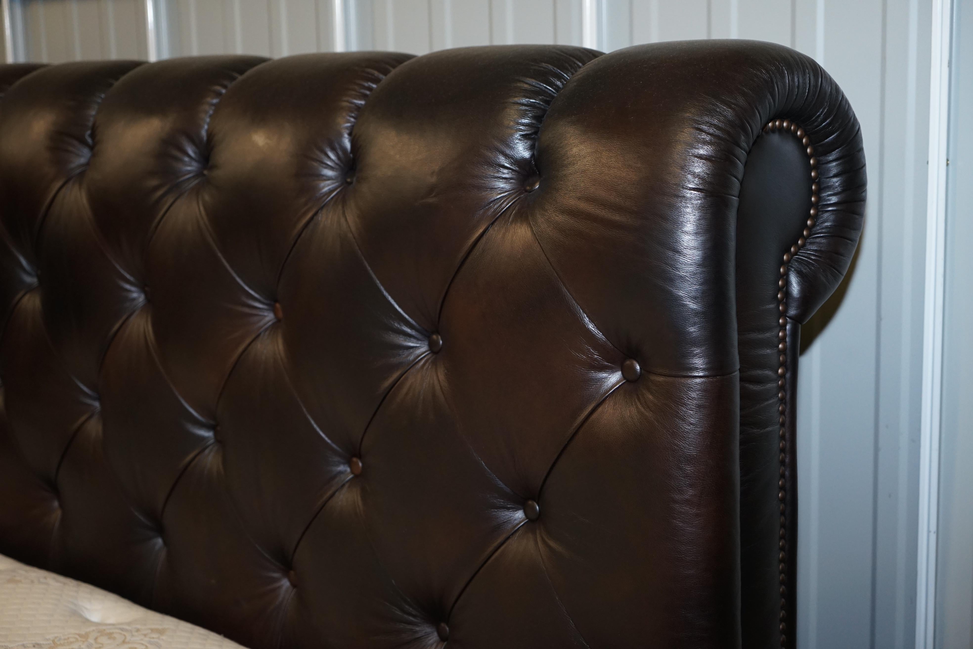 Stunning King Size Aged Brown Leather Chesterfield Tufted Bed Inc Mattress Divan 8