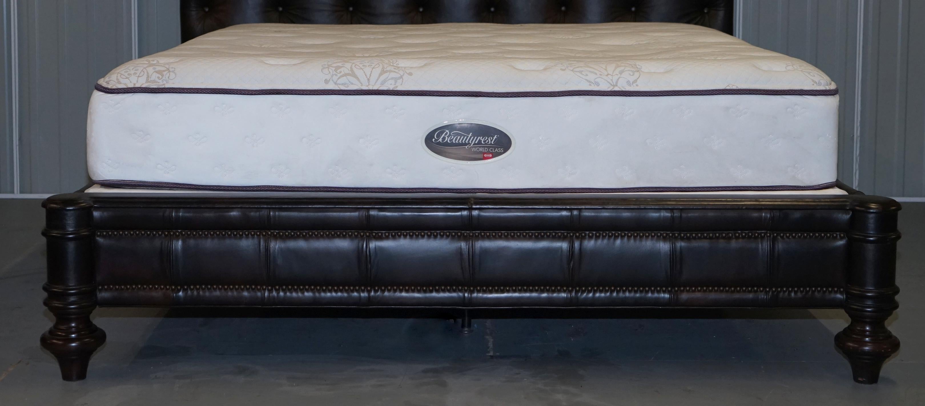 20th Century Stunning King Size Aged Brown Leather Chesterfield Tufted Bed Inc Mattress Divan