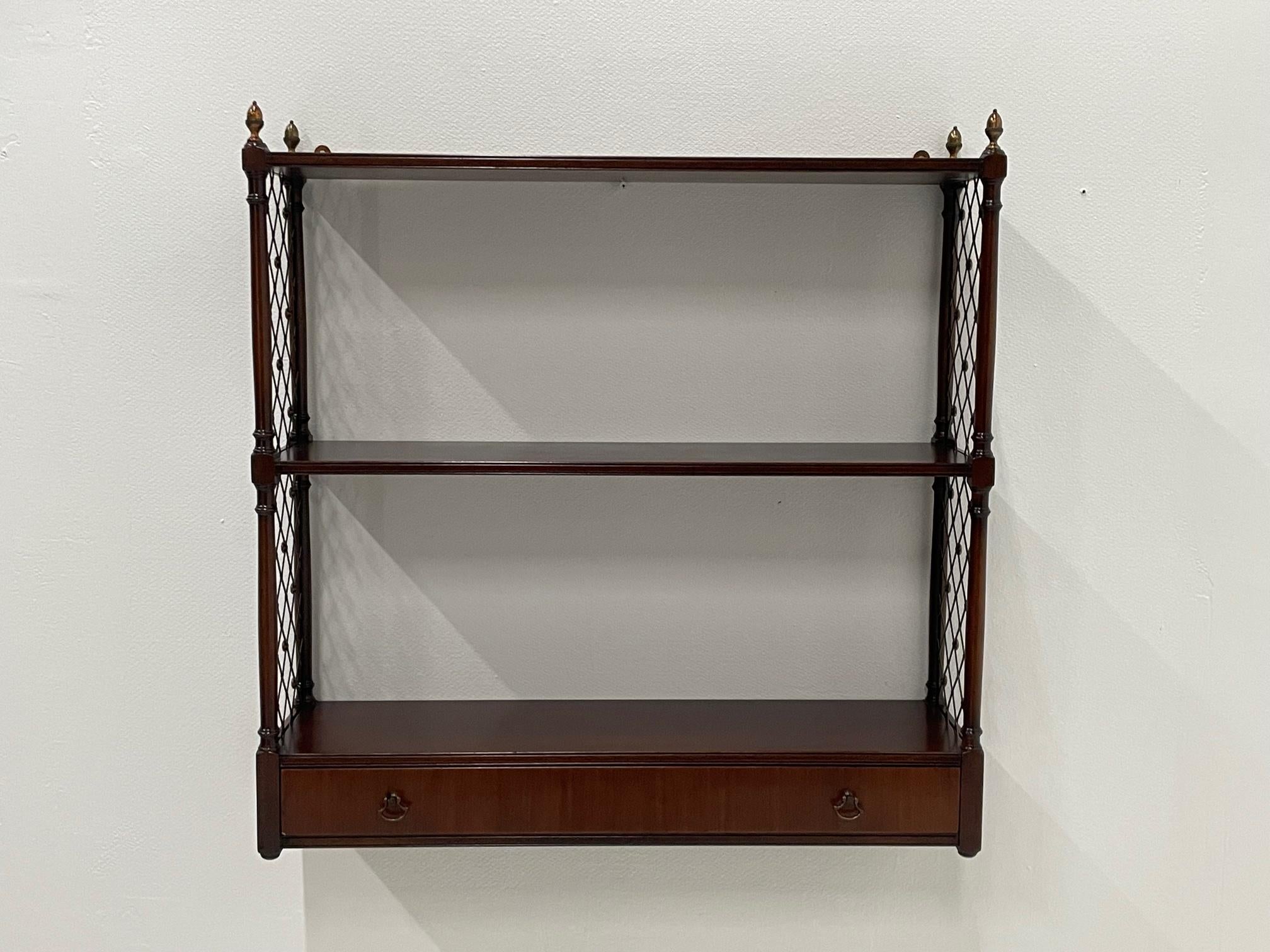 Regency Stunning Kittinger Mahogany and Brass Hanging Wall Shelf