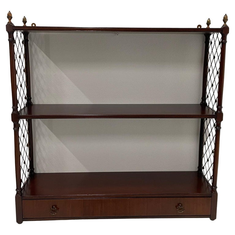 Stunning Kittinger Mahogany and Brass Hanging Wall Shelf For Sale at