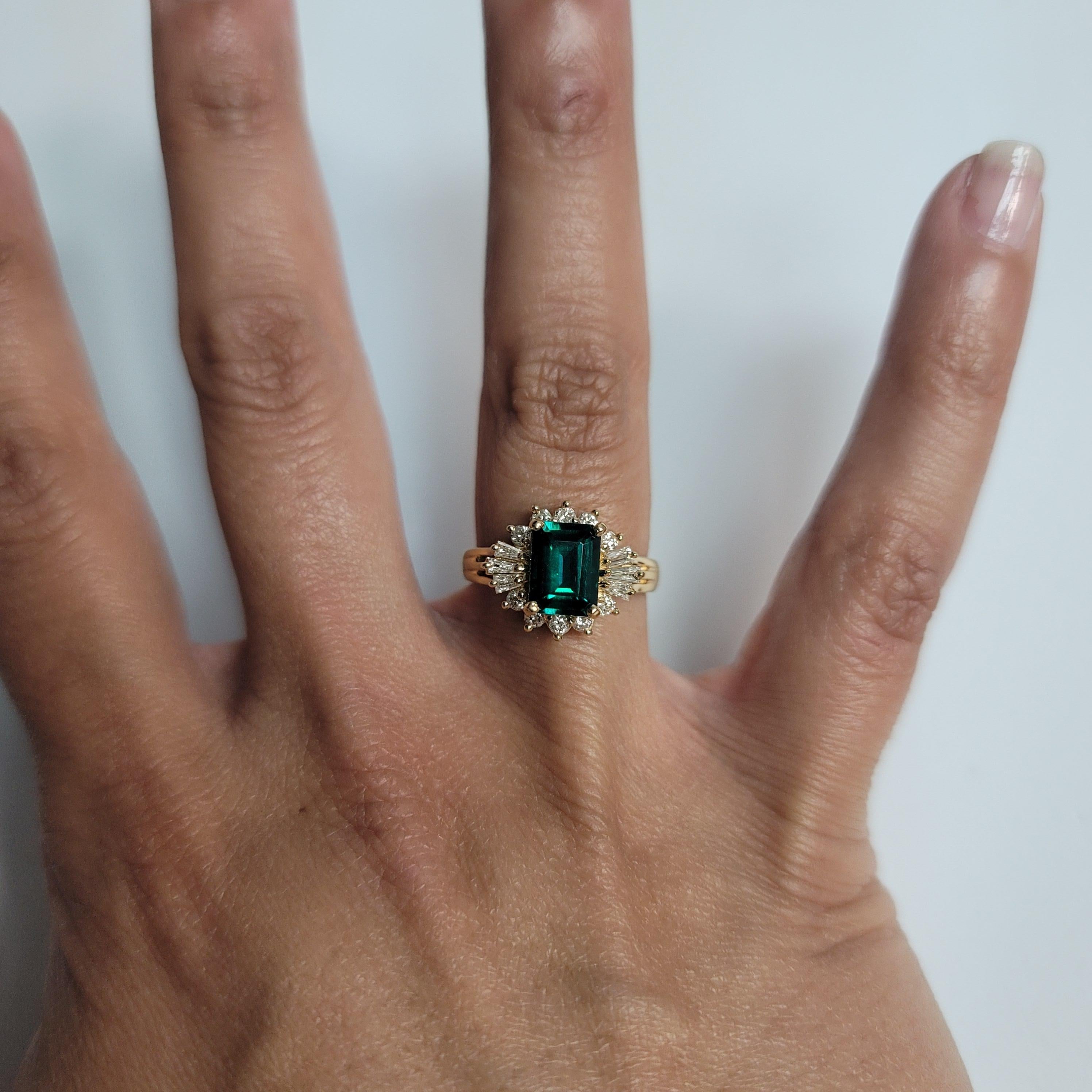 Emerald Cut Stunning Lab-Created Emerald with Diamond Halo Engagement Ring For Sale