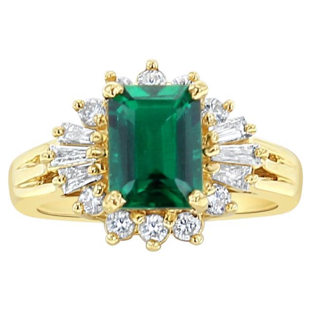 Stunning Lab-Created Emerald with Diamond Halo Engagement Ring For Sale