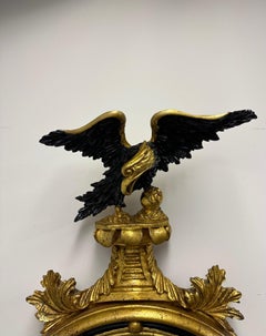 Stunning LaBarge Gilt and Ebonized Convex Mirror with Eagle