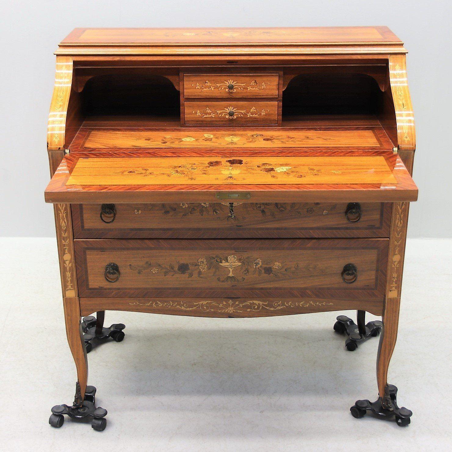 Swedish Stunning Lacquered Inlay Secretary with Gorgeous Hardware For Sale