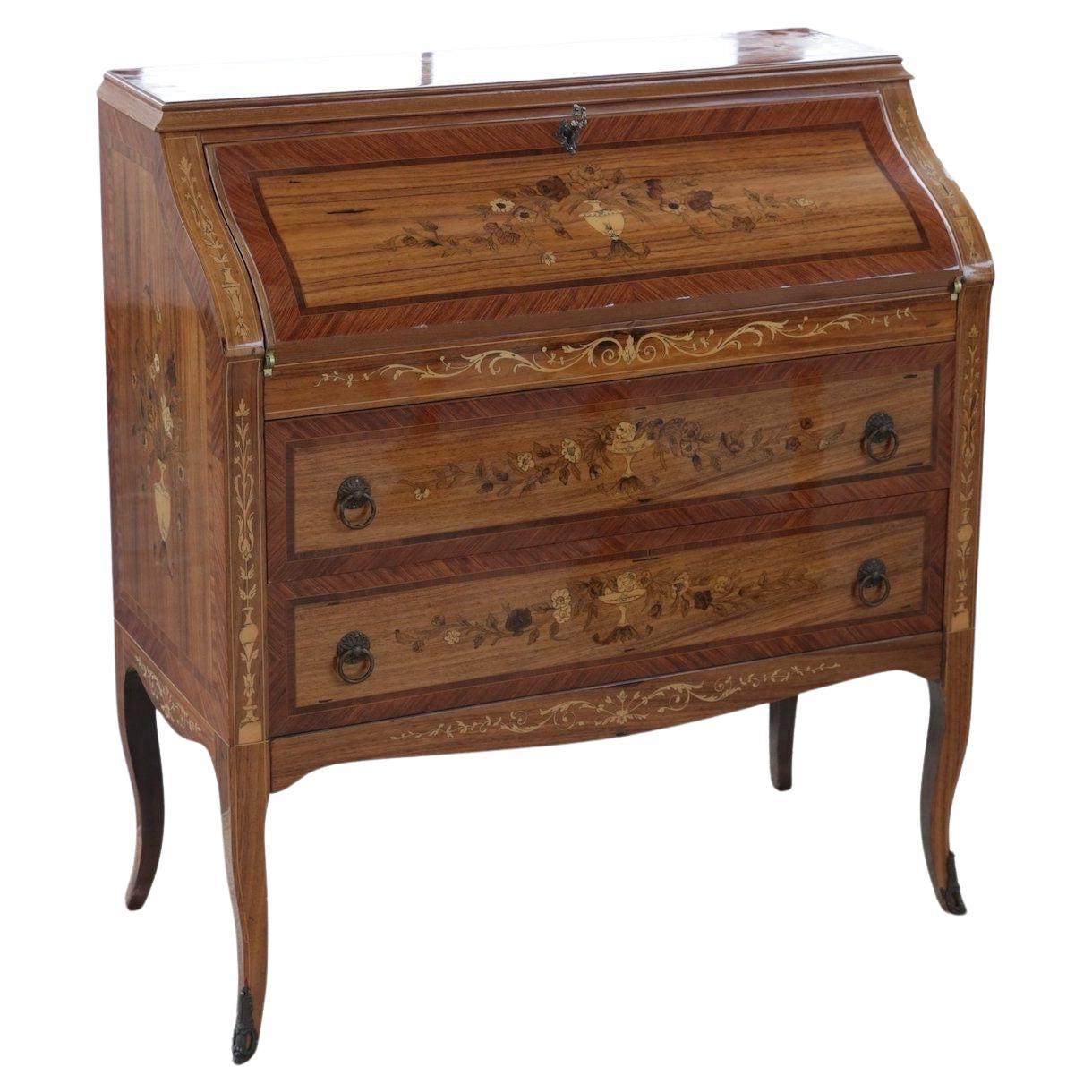 Stunning Lacquered Inlay Secretary with Gorgeous Hardware For Sale