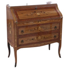 Antique Stunning Lacquered Inlay Secretary with Gorgeous Hardware