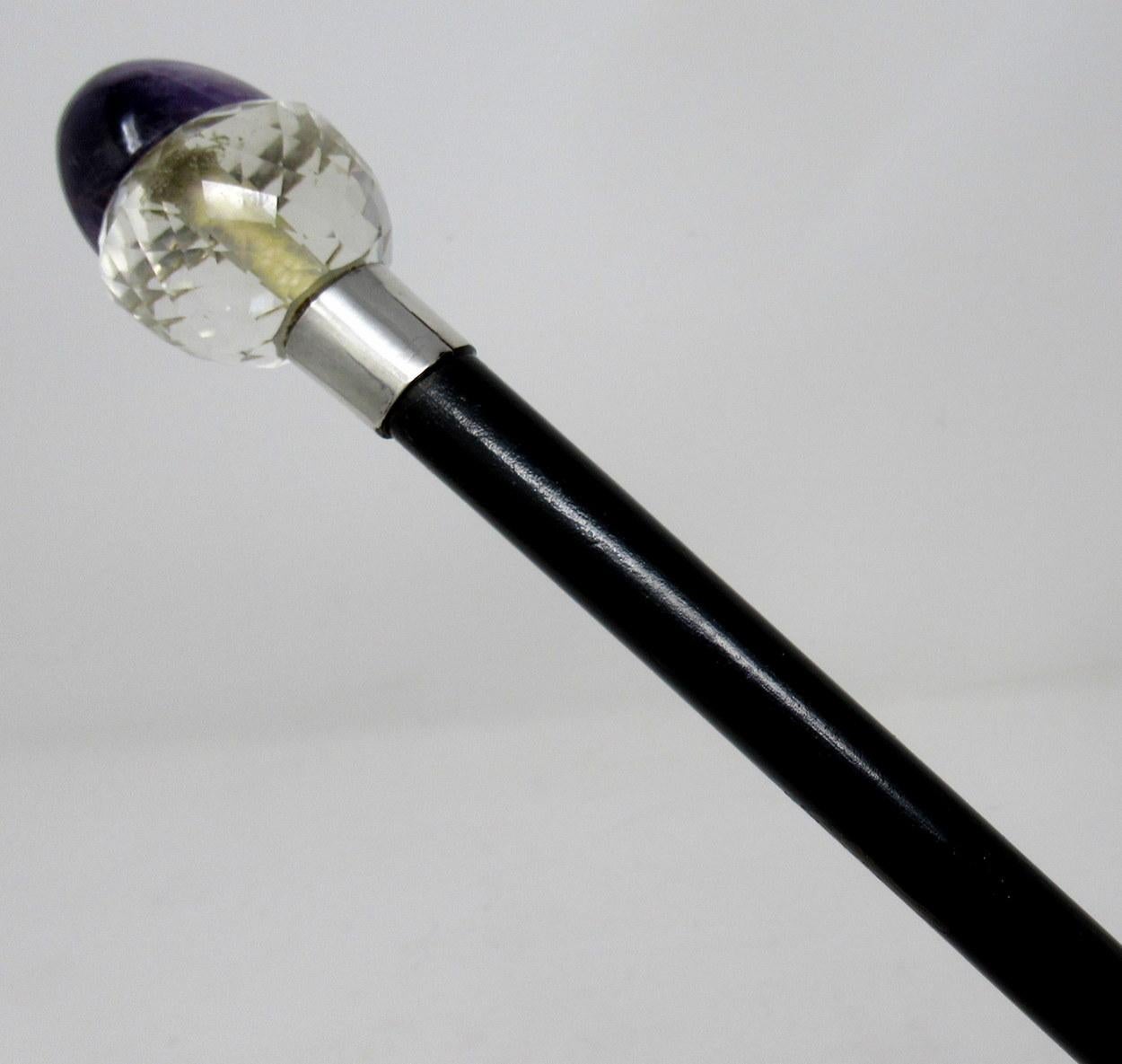 19th Century Stunning Ladies Ebonized Walking Swagger Cane Cut Crystal Amethyst Grip